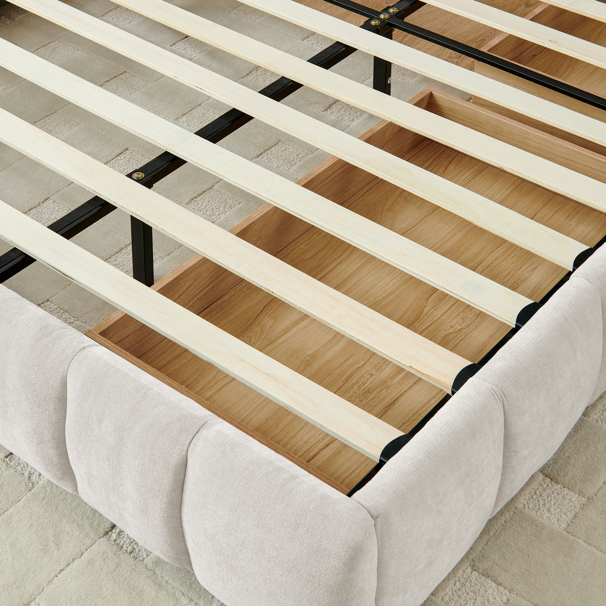 Modern Platform Bed Frame With Thick Fabric