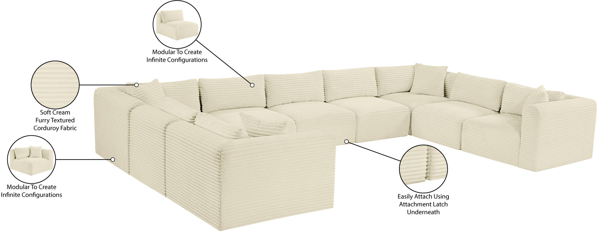 Shaggy - 9 Piece Modular U-Shaped Sectional