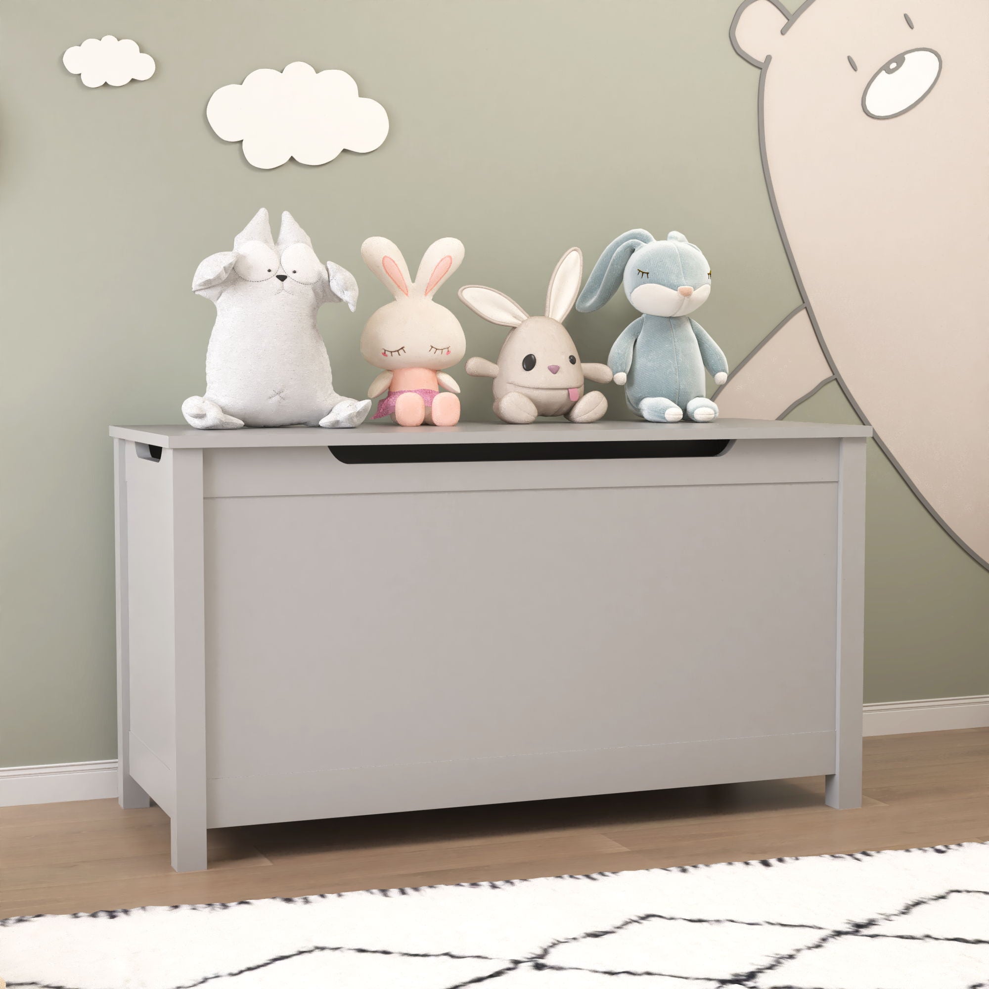 Toy Box Storage With Safety Hinged Lid