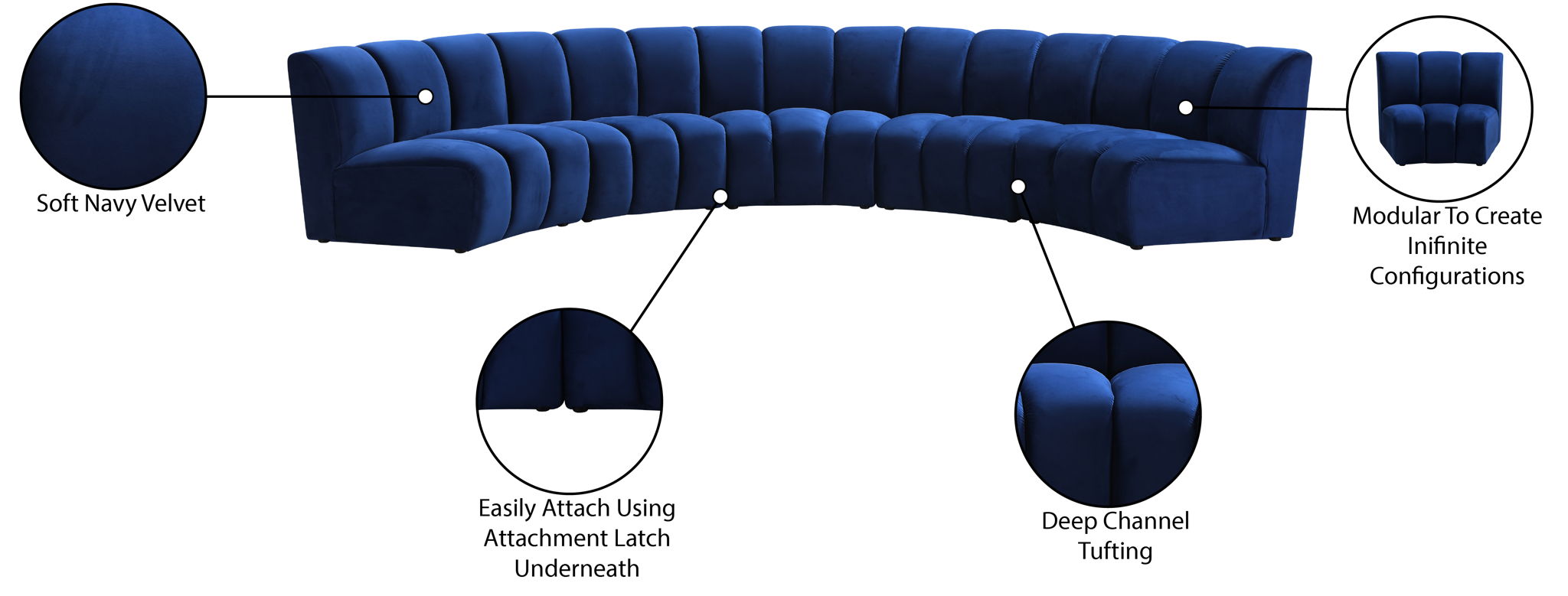 Infinity - 5 Piece Velvet Modular Sectional
