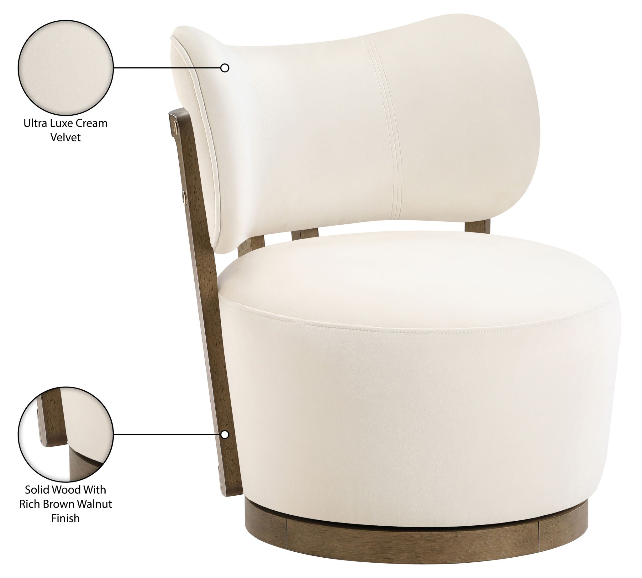 Elara - Velvet Upholstered Swivel Accent Chair - Stained Brown