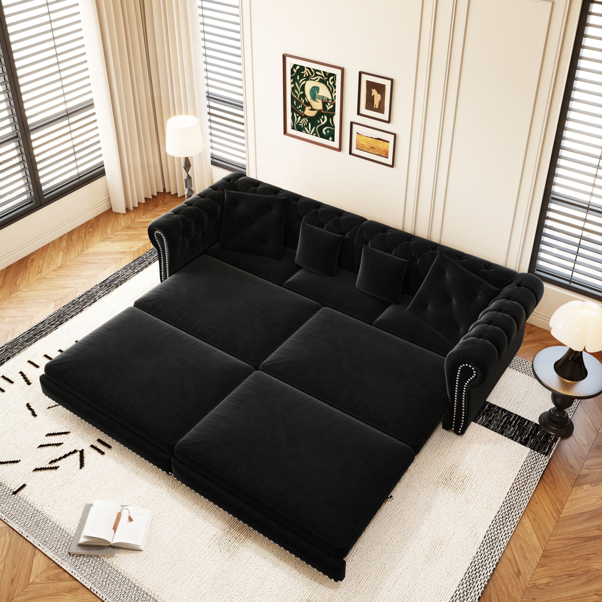 3 In 1 Convertible Sleeper Sofa Bed With Movable Ottoman