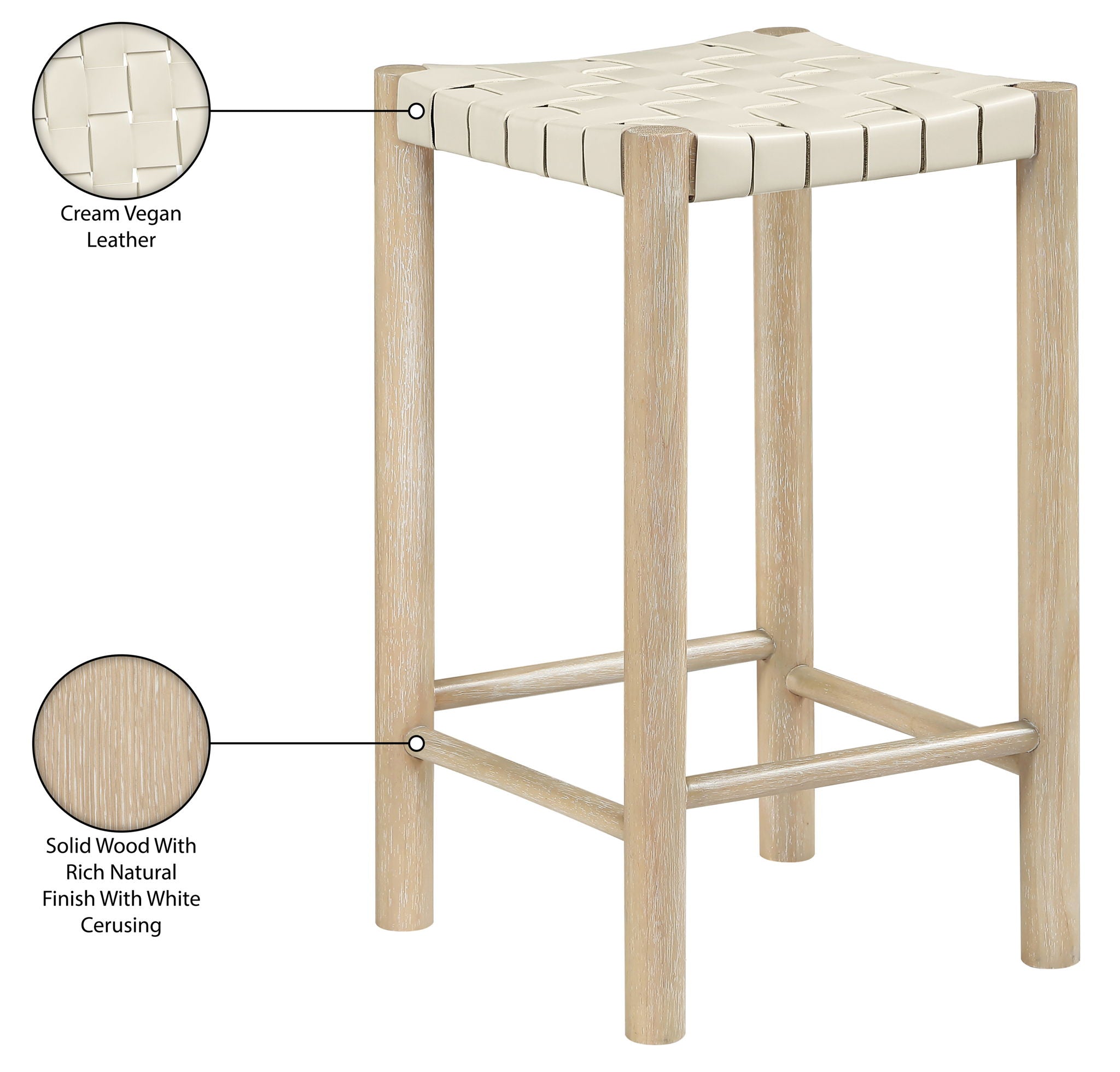 Entwine - Vegan Leather Upholstered Backless Counter Stool - Painted Natural