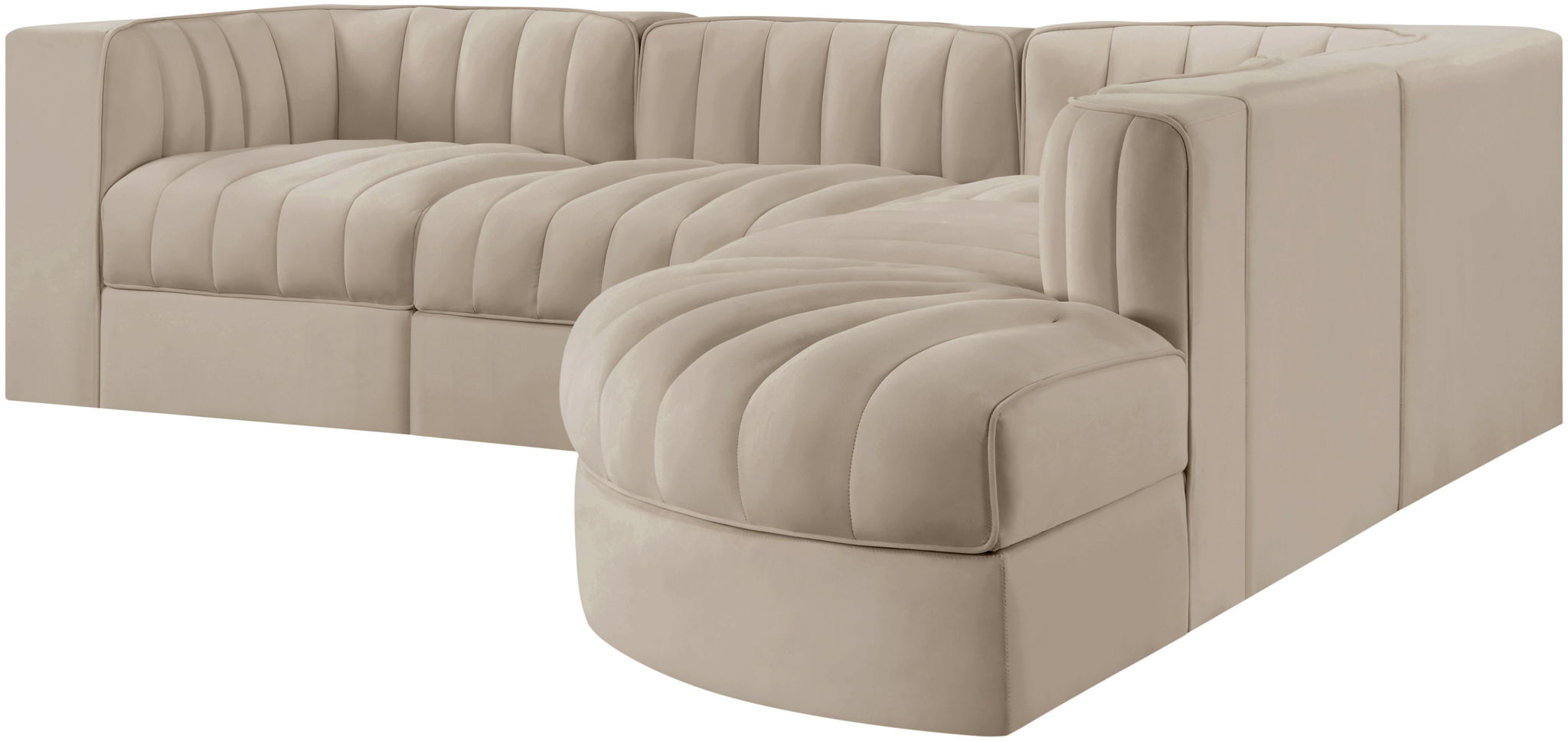 Rummi - Velvet Performance Fabric Upholstered 5 Piece Modular Sectional