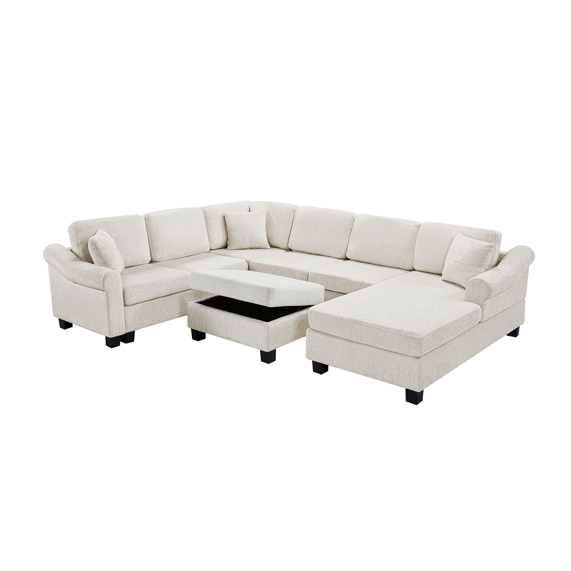 Contemporary U - Shaped Sectional Sofa With Movable Storage Ottoman