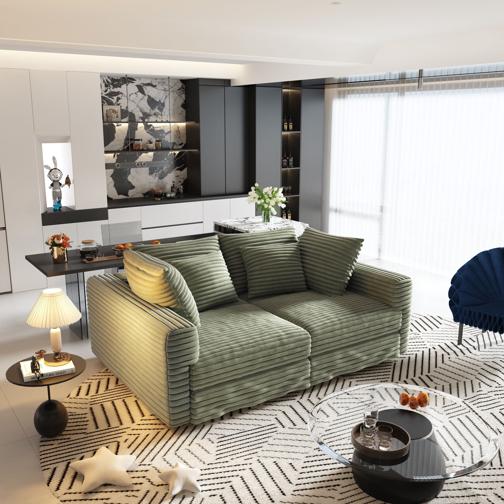 Convertible Deep Seat Sofa With Soft Pillows And Ottomans