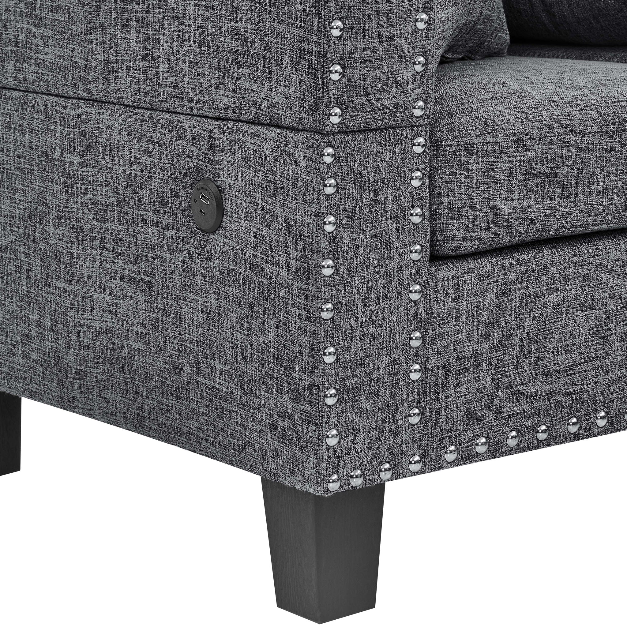 Camden - Power Sectional Sofa With Storage Ottoman And Built In Charging Ports - Gray