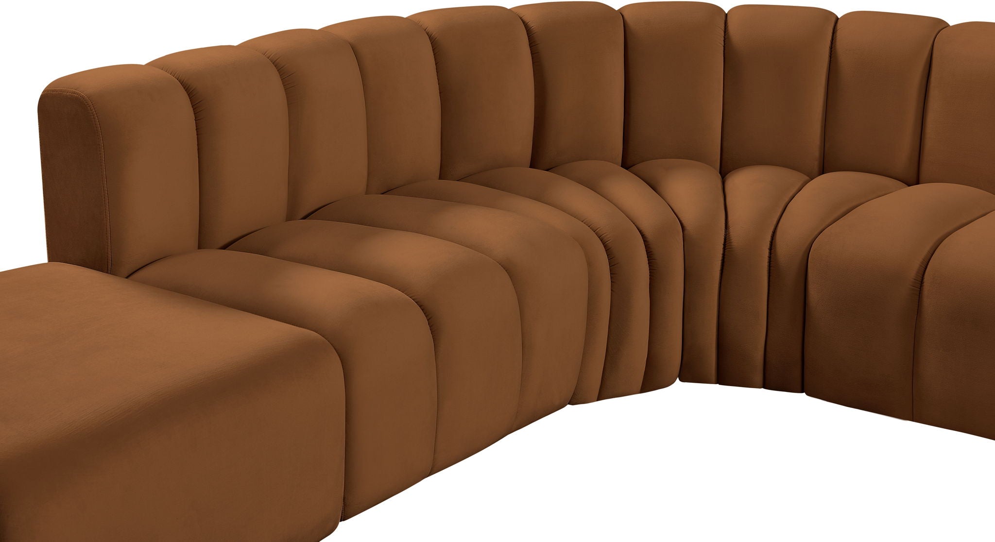 Arc - Velvet 5 Piece Corner Modular Sofa - Saddle
