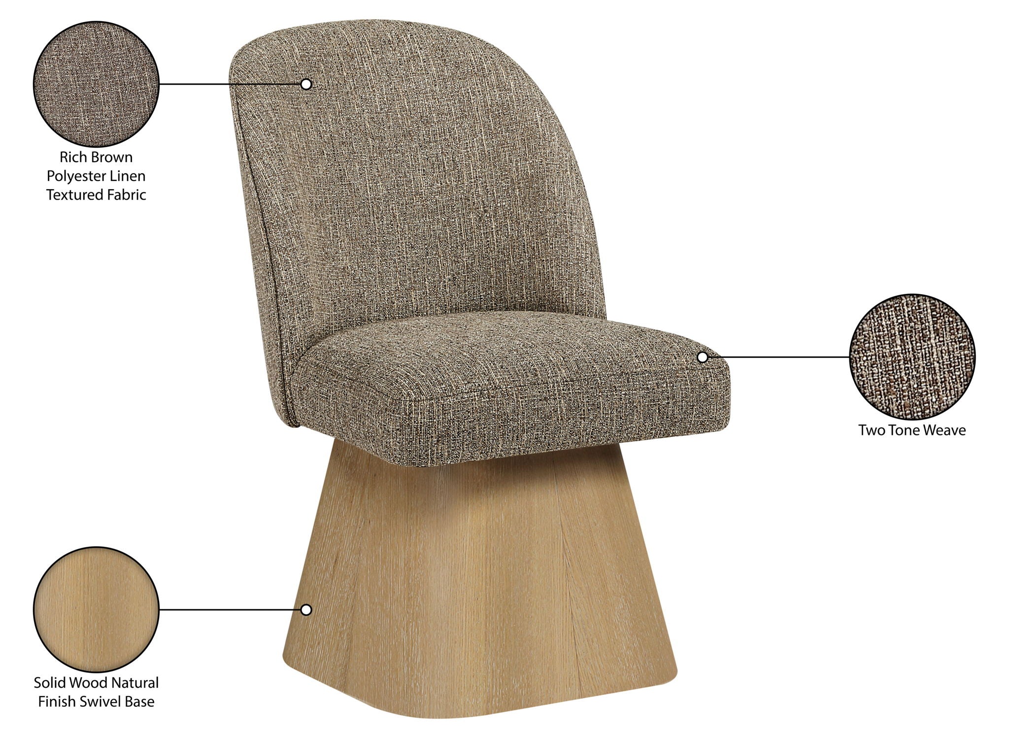 Marlowe - Linen Textured Fabric Upholstered Swivel Dining Side Chair - Stained Natural