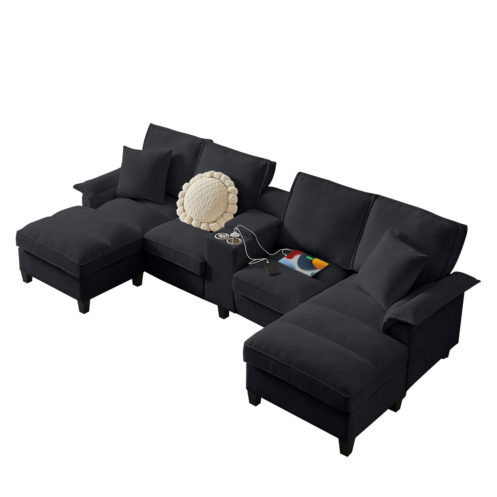 Modern U-Shaped Sectional Sofa Bed With Storage