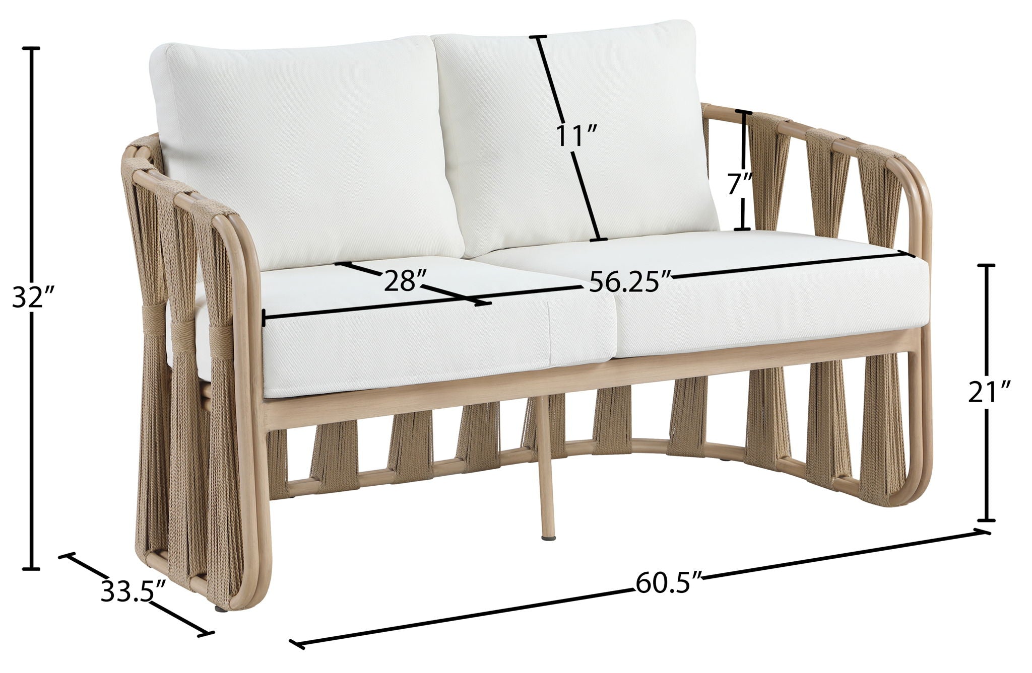 San Pietro - Resilient Waterproof Fabric 60.5" Upholstered Outdoor Patio Loveseat