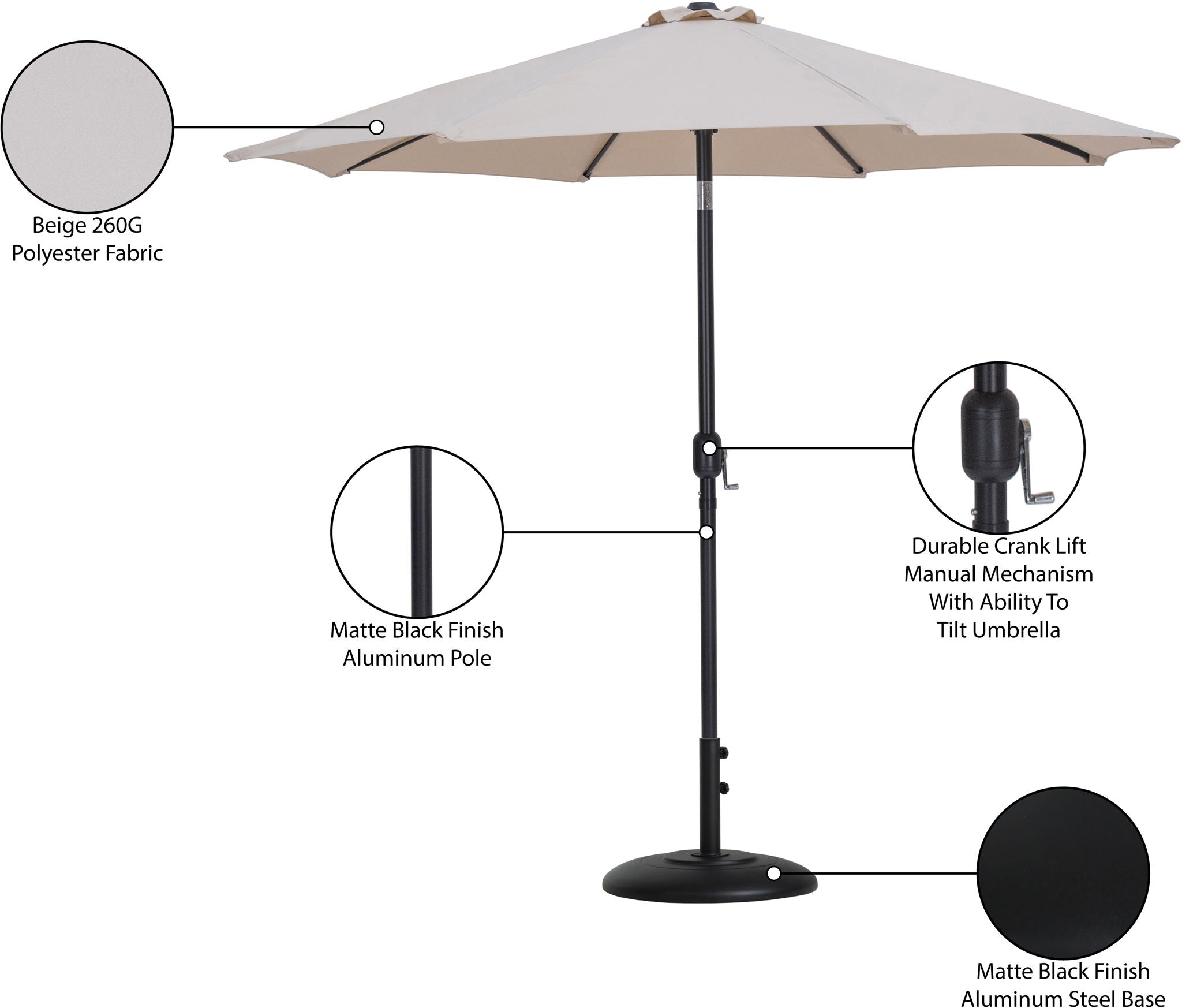 Fiji - Aluminum Patio Umbrella With Round Black Base