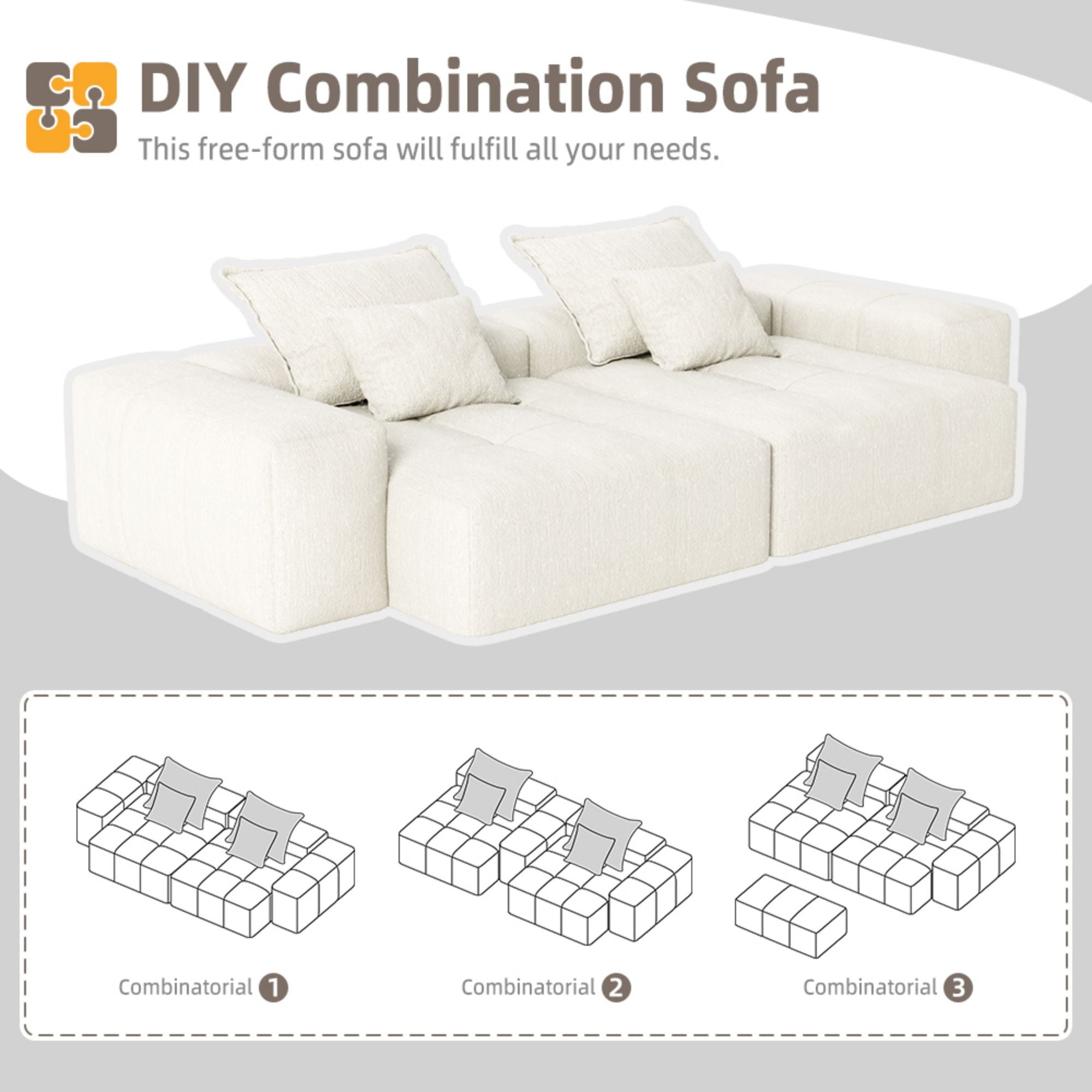 Modern Oversized Diy Combination Modular Sectional Sofa With Pillows