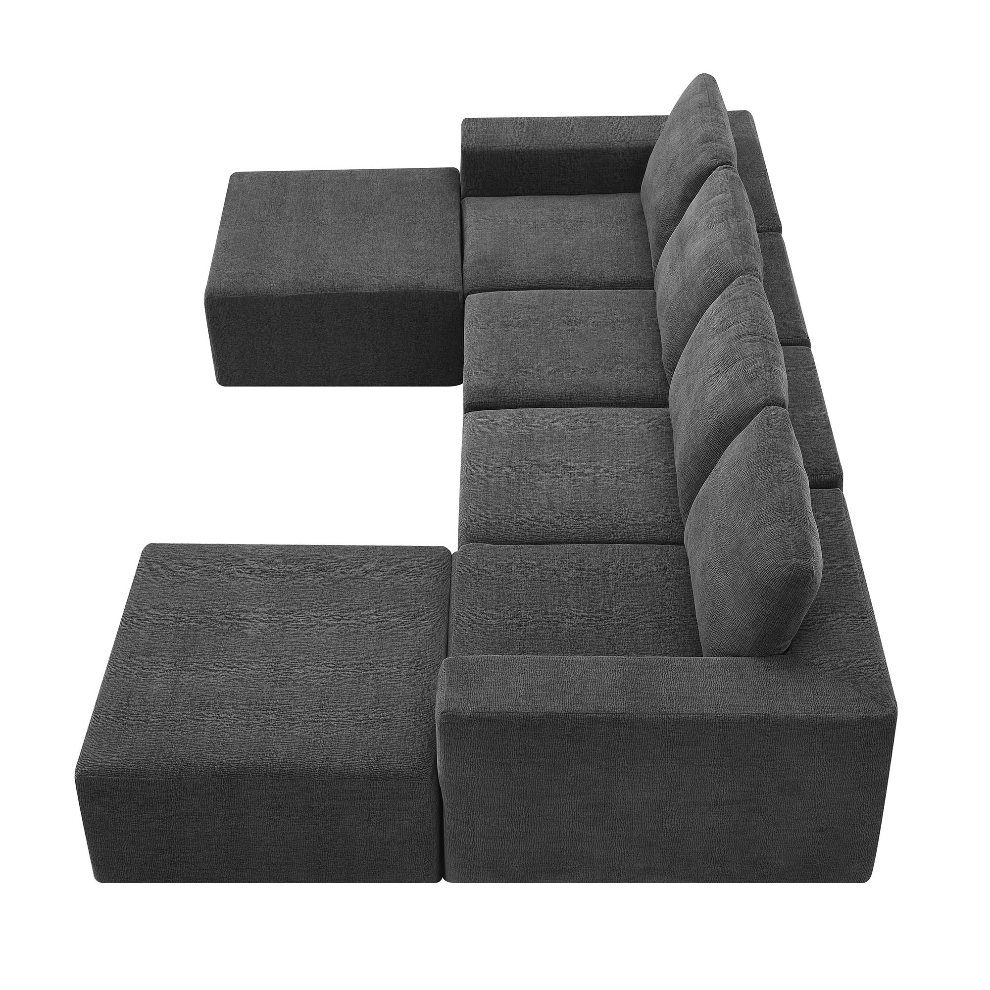 Modular U Shaped Sectional With Ottomans, Luxury Cloud Floor Couch With Deep Seat Fully Compressed Upholstered Sofa