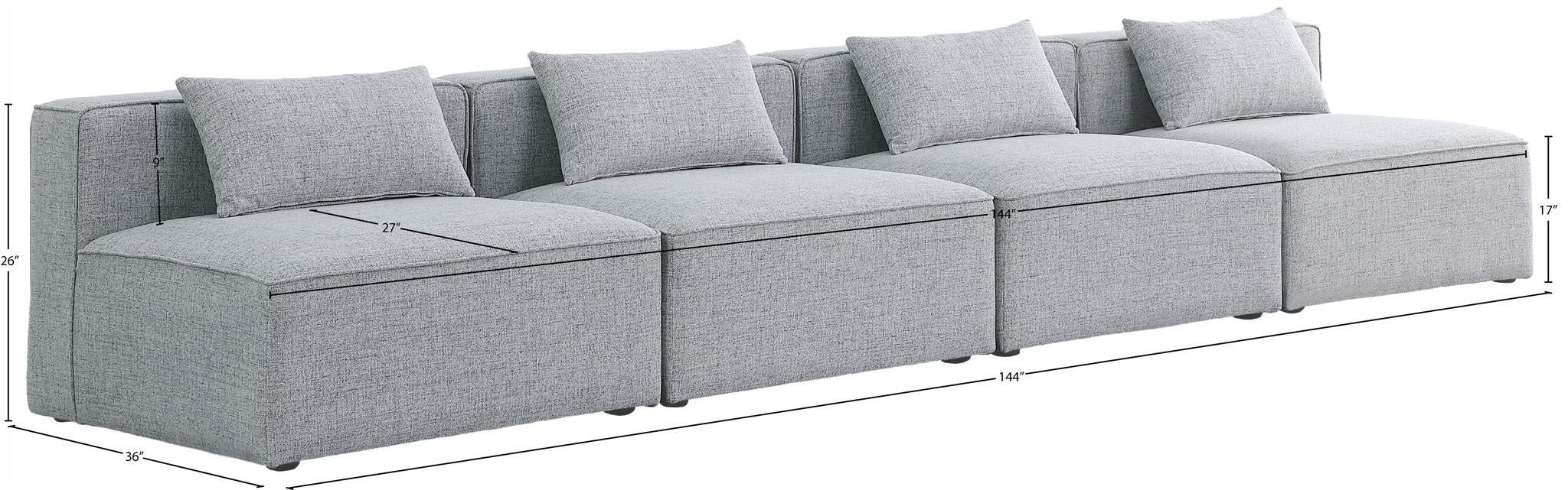Cube - Linen Modular 4 Seat Armless Sofa