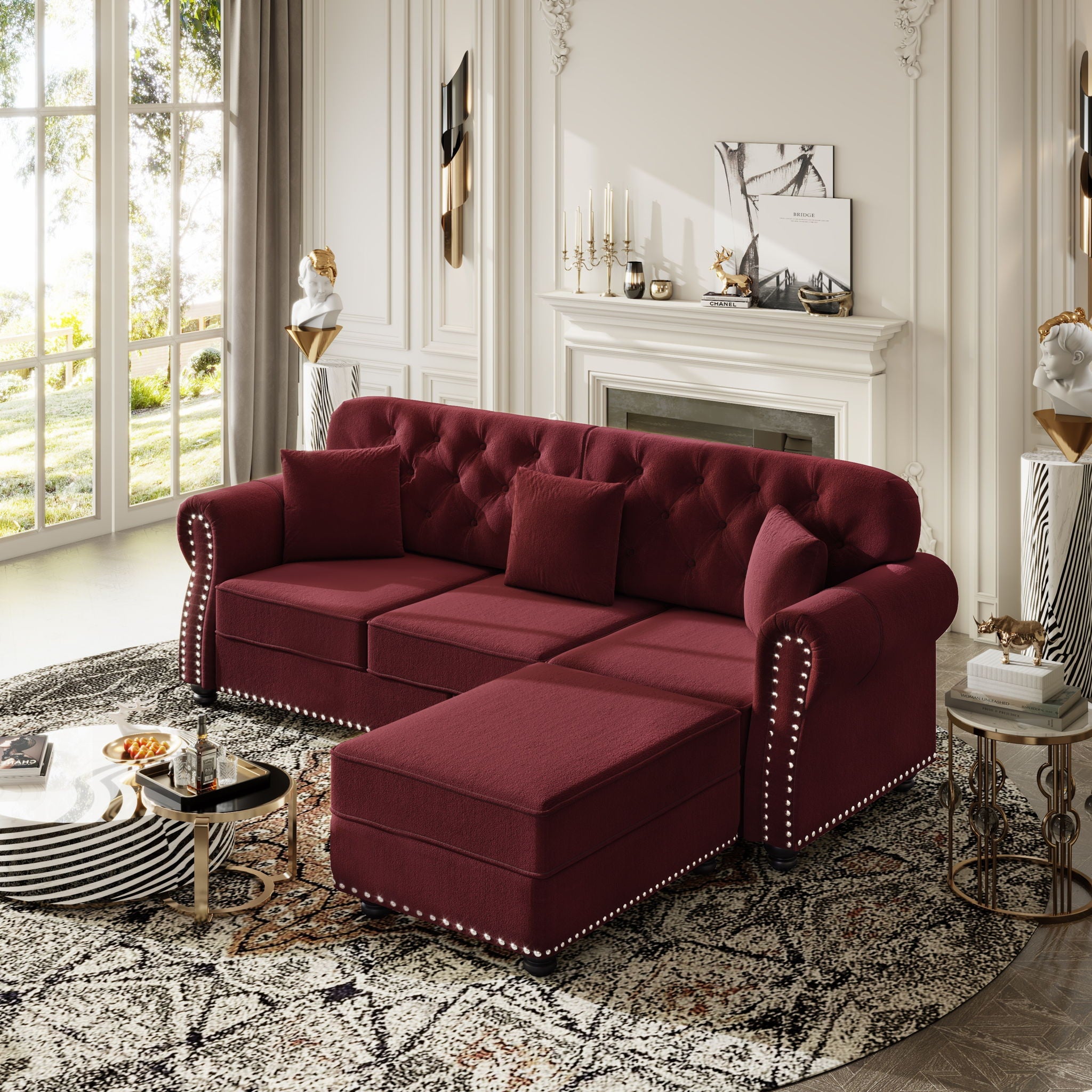 Upholstered Sofa Set With Nailhead Trim And Rolled Armrests, Includes Pillows