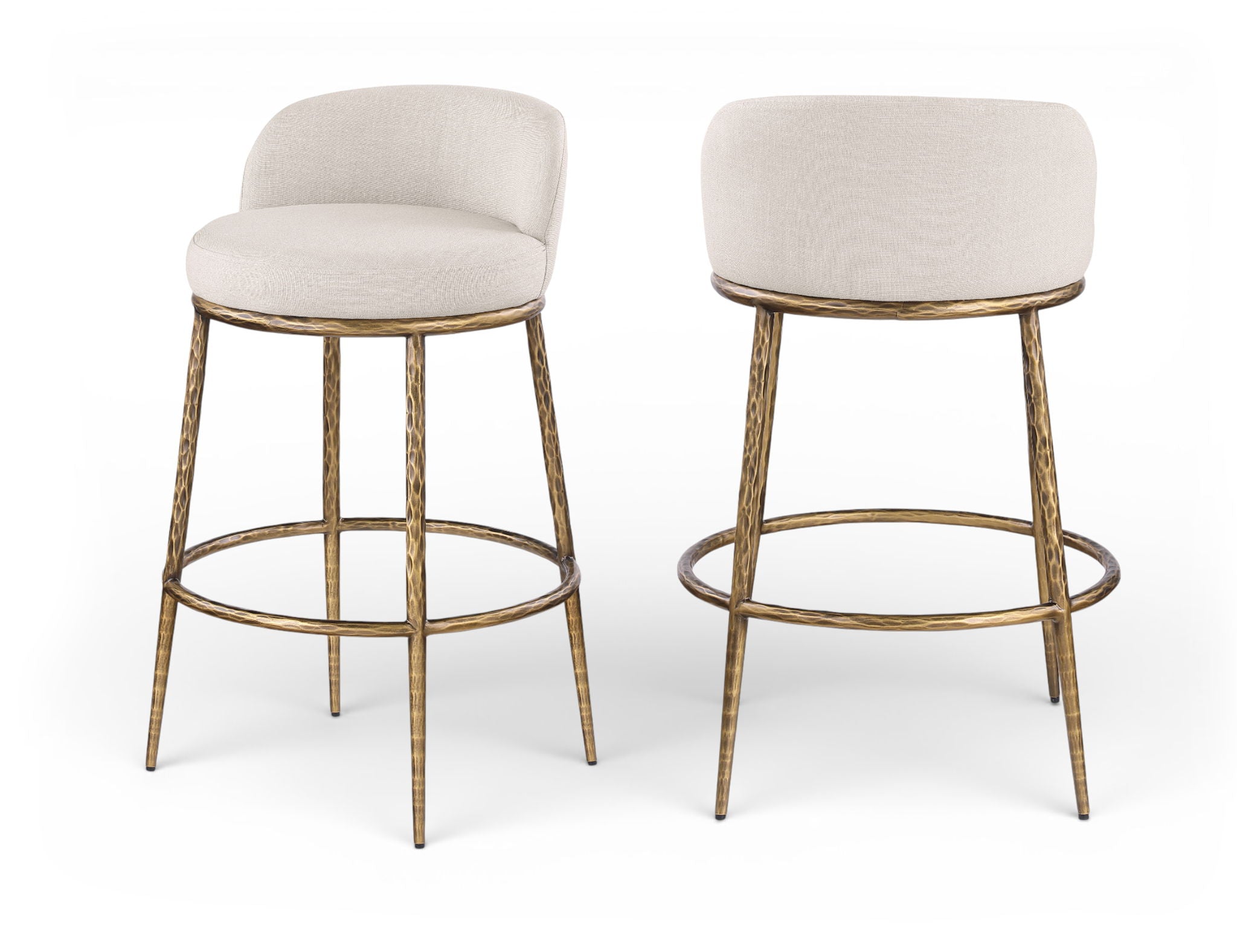 Ferro - Performance Fabric Upholstered Bar Stool - Antique Brass