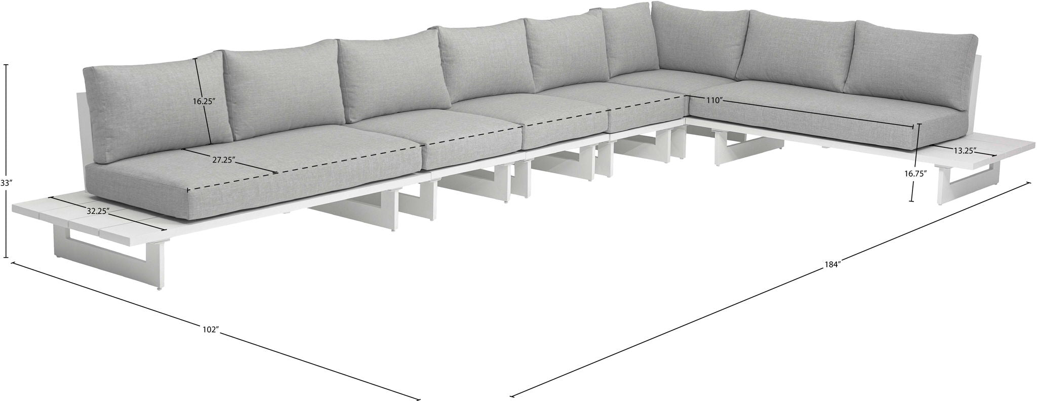 Maldives - 6 Piece Water Resistant Outdoor Patio Modular Sectional With White Base