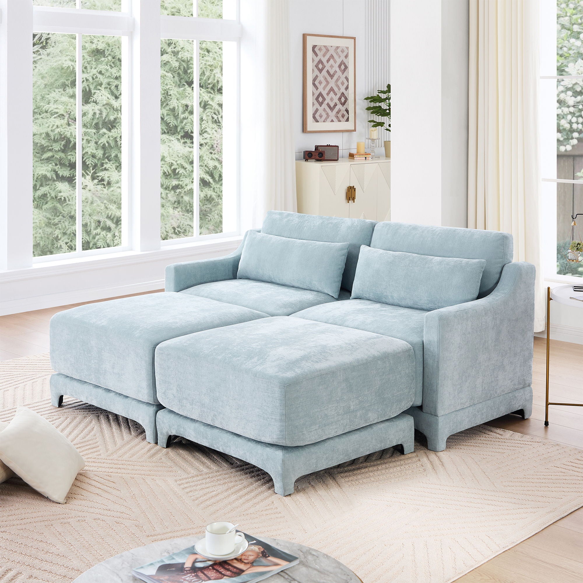 Stylish Sofa With Ottoman And Lumbar Pillows, Ergonomic Design