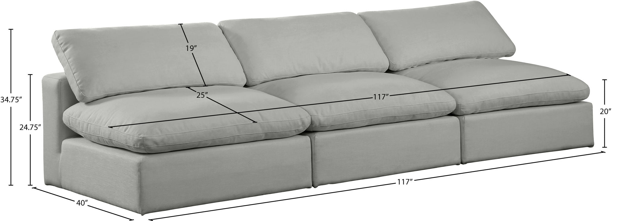 Comfy - Linen Modular Armless Sofa 3 Seats