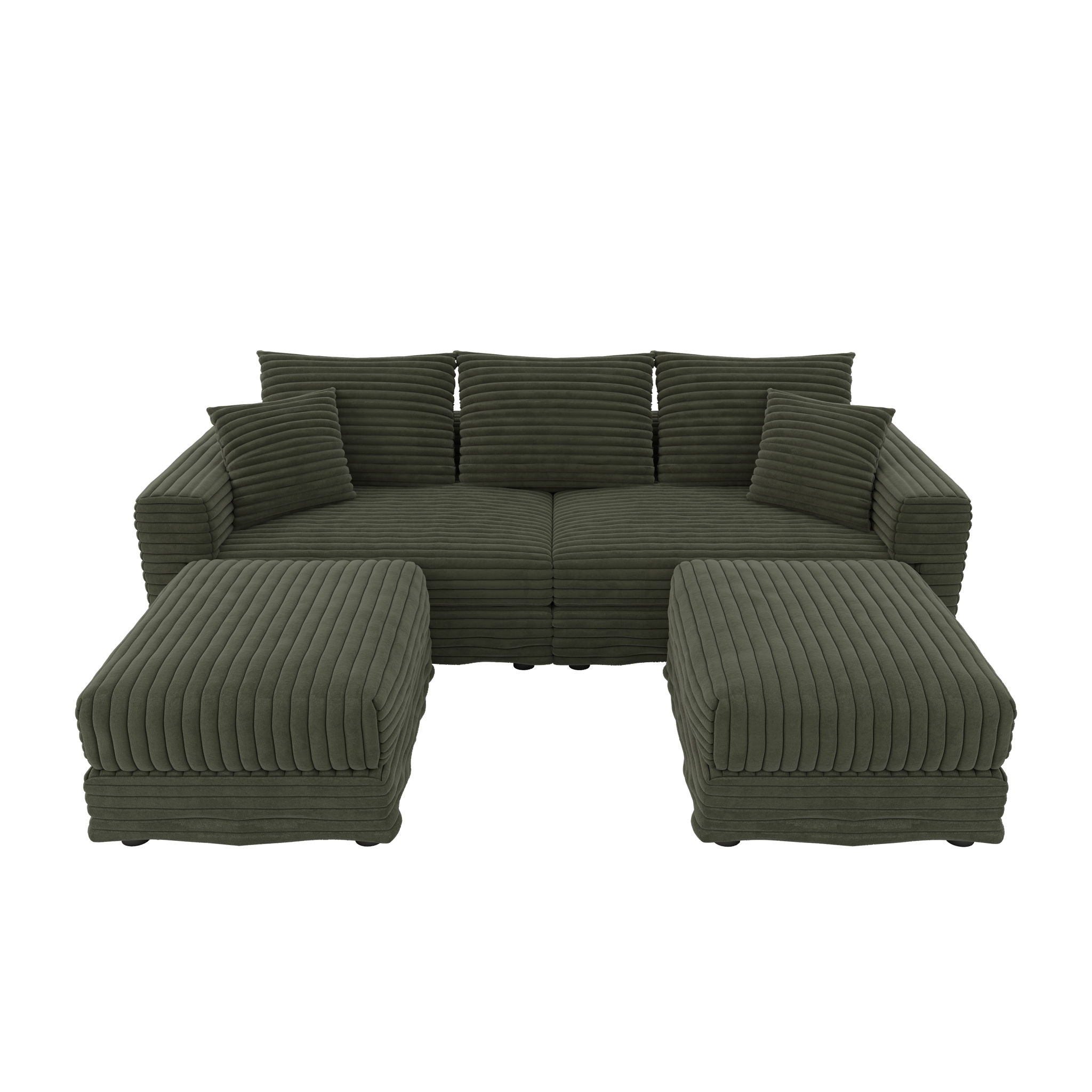 Convertible Deep Seat Sofa With Soft Pillows And Ottomans