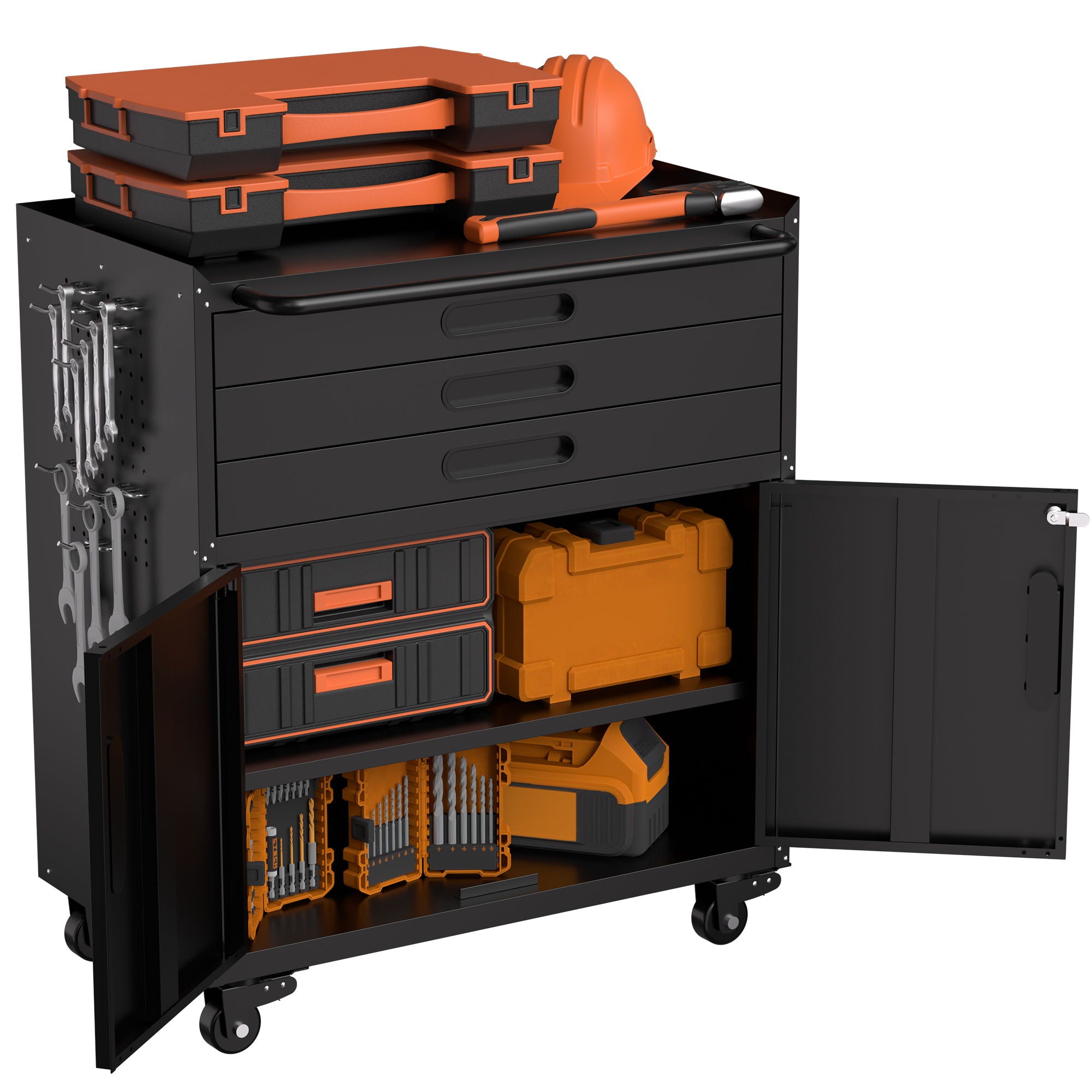 Rolling Tool Cabinet Heavy Duty Garage Storage With Lockable Doors