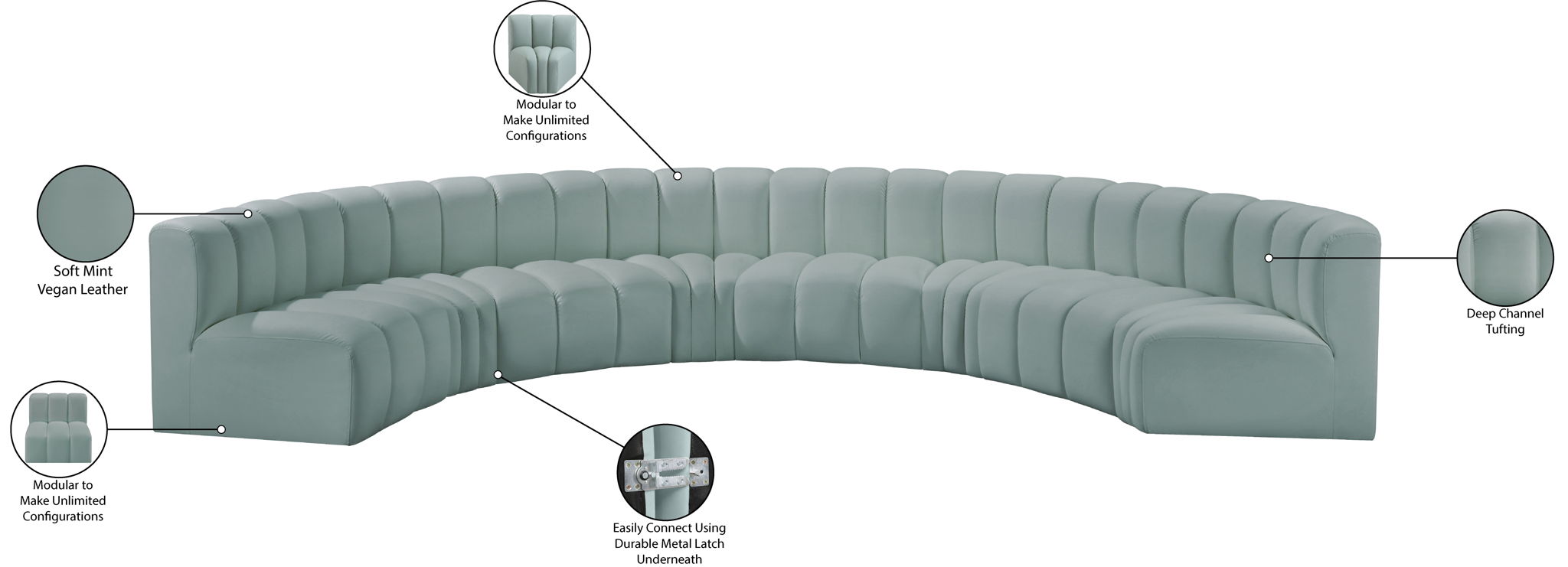Arc - Faux Leather 8 Piece U-Shaped Modular Sofa