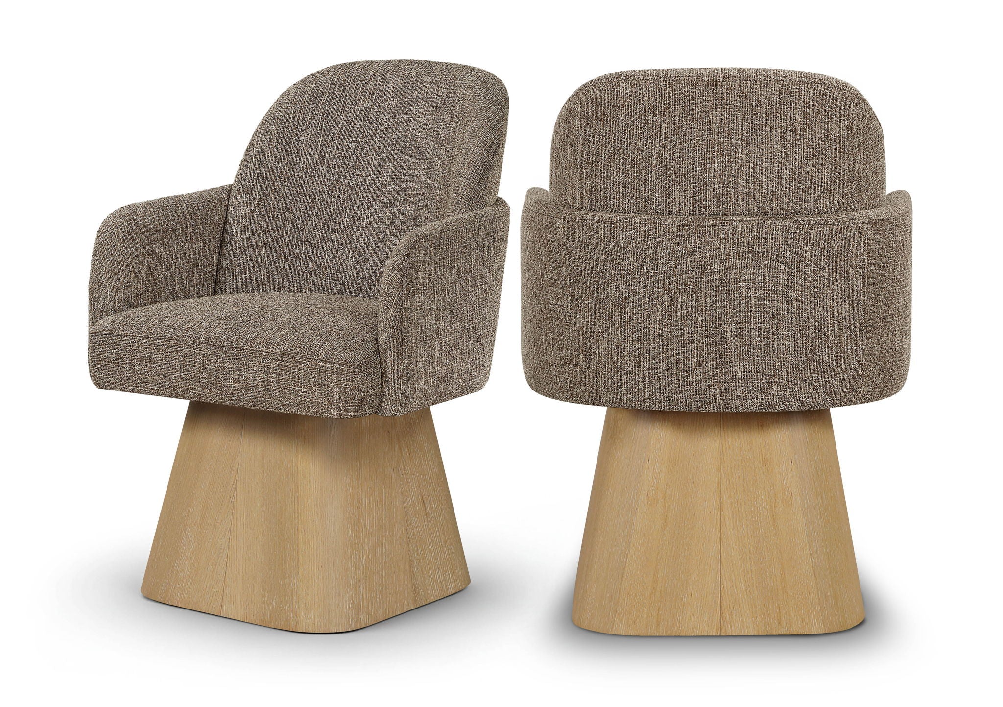 Marlowe - Linen Textured Fabric Upholstered Swivel Dining Arm Chair - Stained Natural