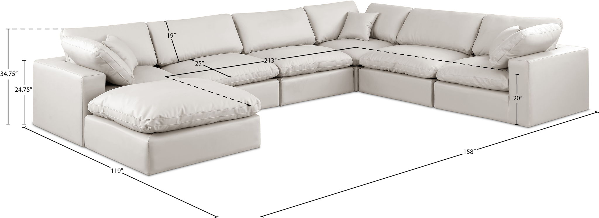 Comfy - 7 Piece Faux Leather Modular Sectional With Chaise