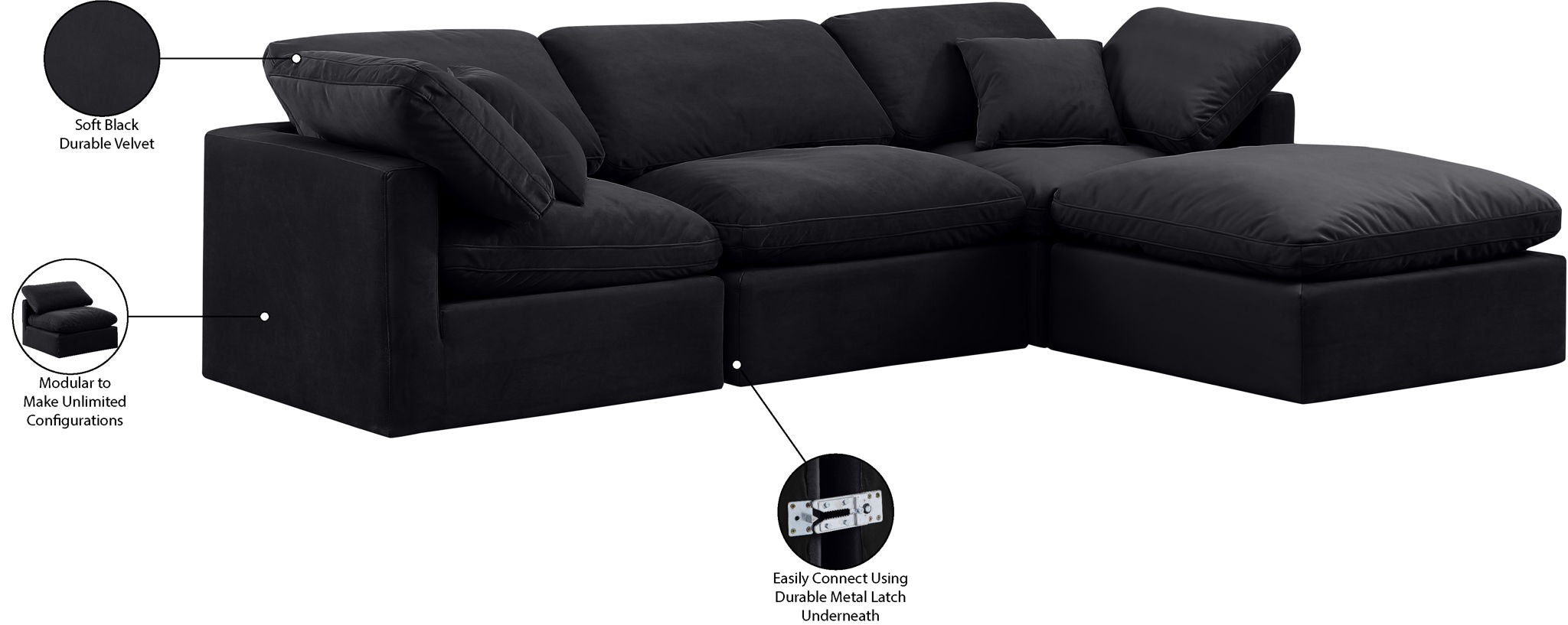 Indulge - Velvet 4 Piece Modular Sectional With Chaise