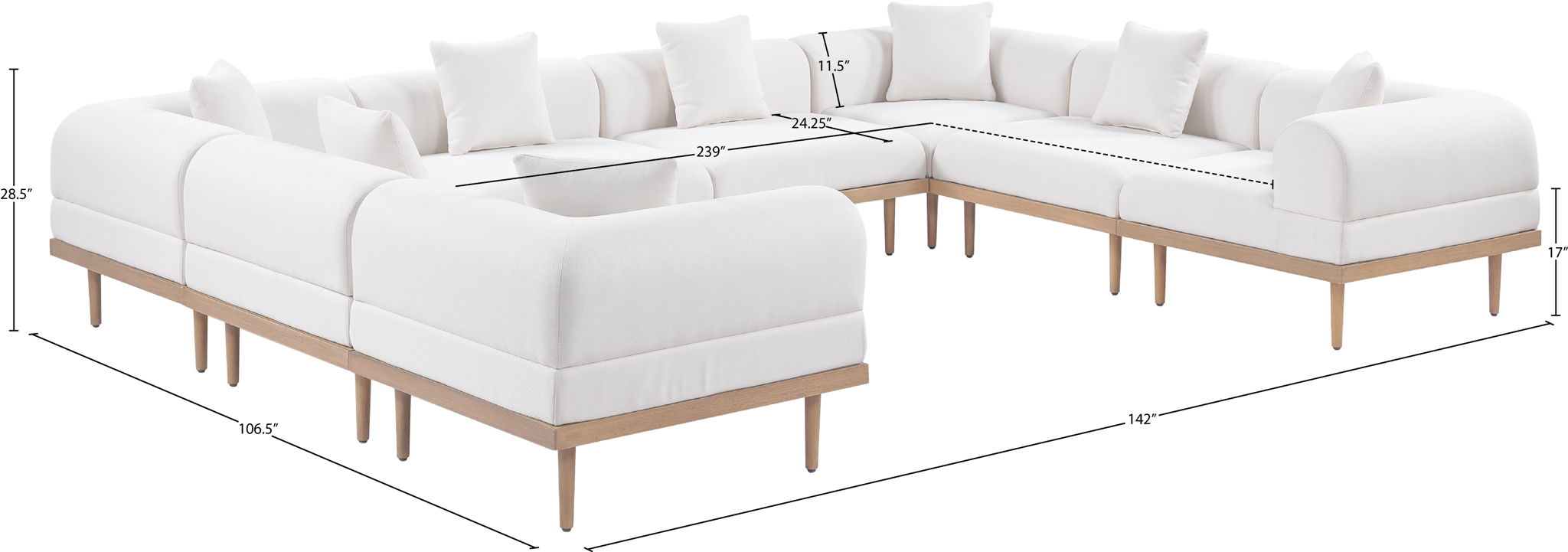 Laguna - 8 Piece Resilient Water Resistant Fabric 142" Upholstered Outdoor Patio Modular Sectional