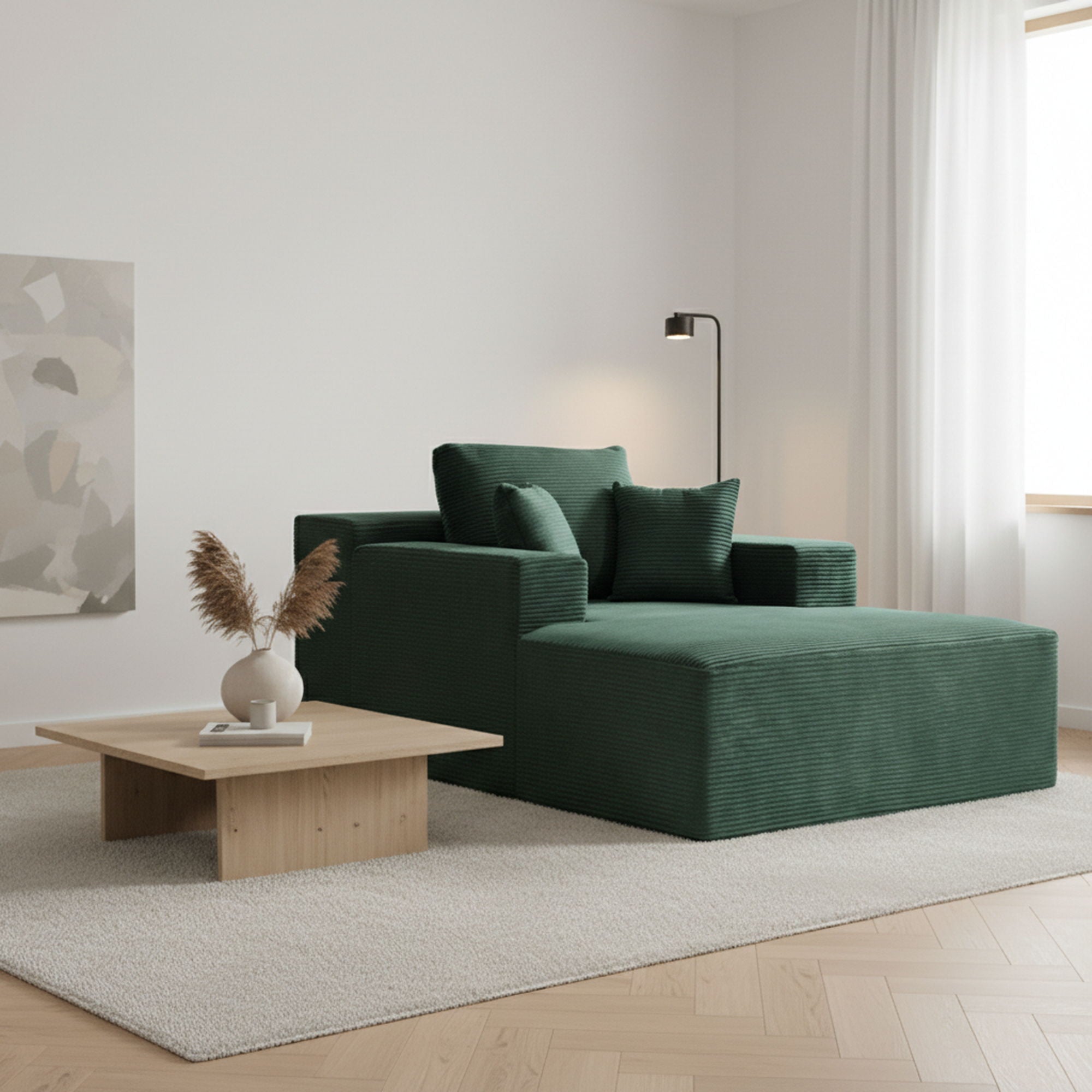 Convertible Chaise Lounge Chair With Wide Armrest & Throw Pillows