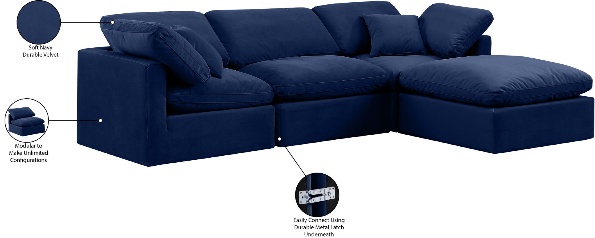 Indulge - Velvet 4 Piece Modular Sectional With Chaise