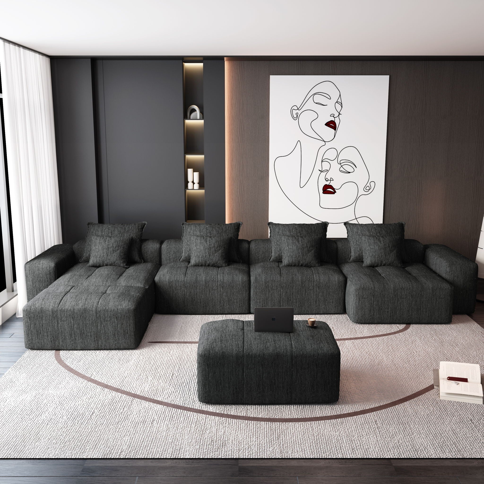 Modern Oversized Diy Combination Modular Sectional Sofa With Pillows