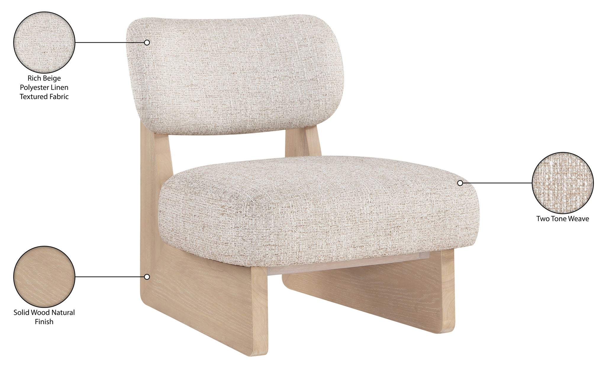 Vetra - Linen Textured Fabric Upholstered Accent Chair With Natural Base