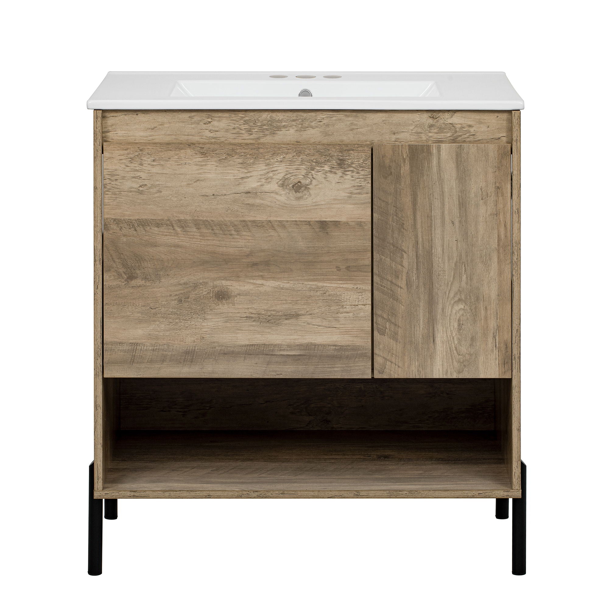 Bathroom Vanity Cabinet With Sink, Sliding Drawer, Soft Closing Door, Open Shelf - Natural Wood