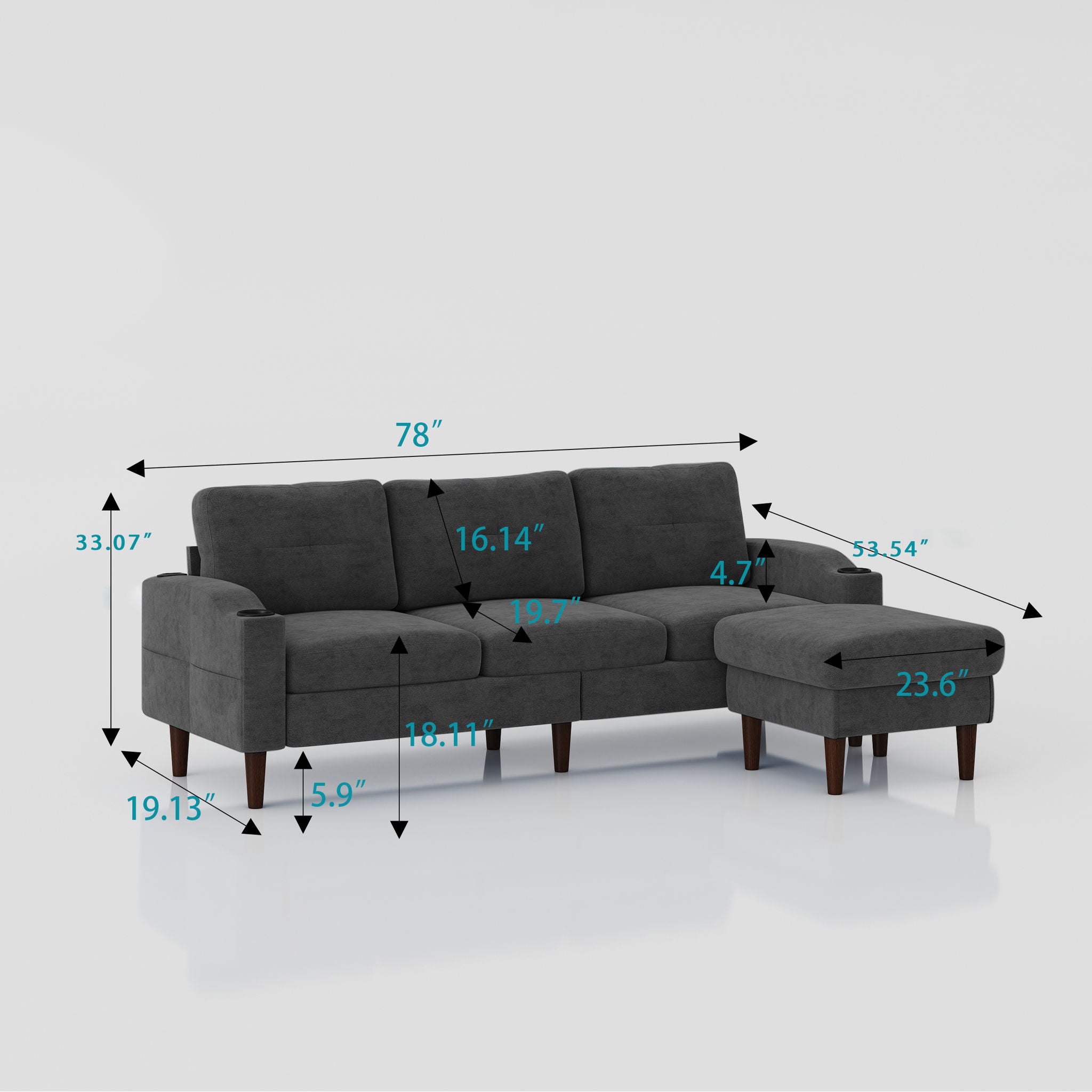 3 Seater Convertible Combination L Shaped Sofa With Footstools With Storage