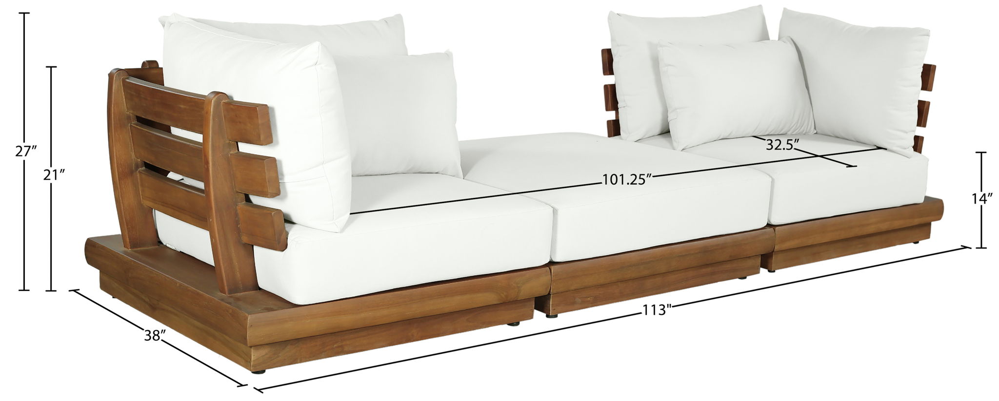 Mirella - 3 Piece Water Resistant Fabric Upholstered Outdoor Patio Modular Sofa