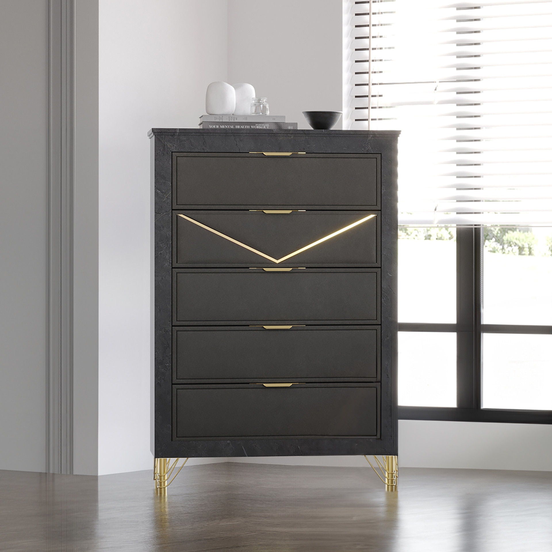 Symmetry - 5 Drawer Chest - Charcoal