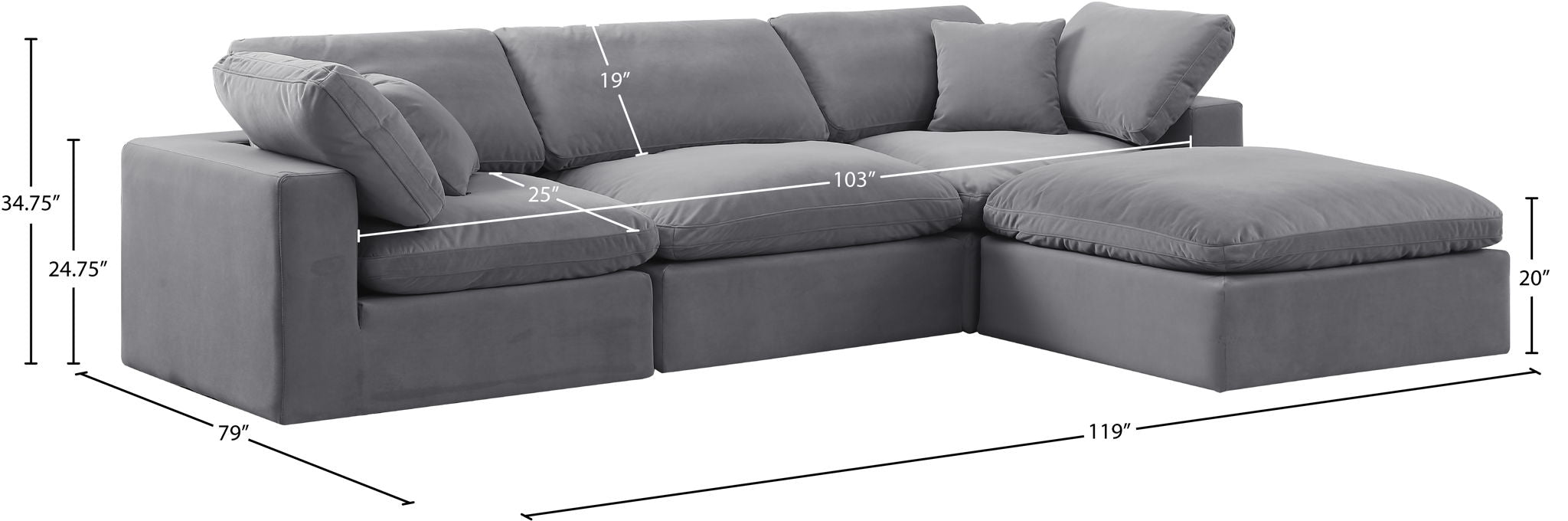 Comfy - 4 Piece Velvet Modular Sectional With Chaise