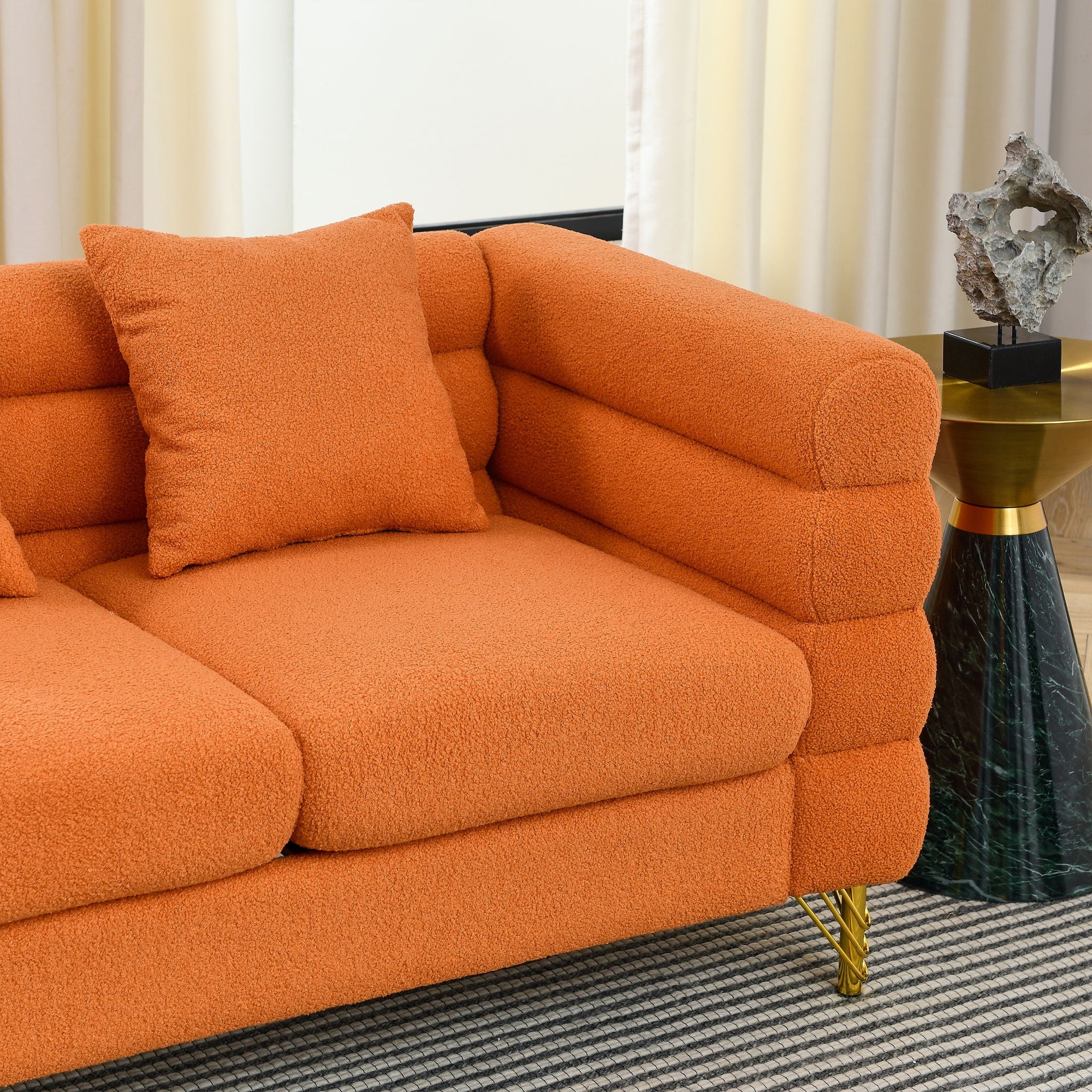 Oversized L - Shaped Corner Sofa, 5 Seater Sectional With 3 Cushions, Living Room Furniture - Orange