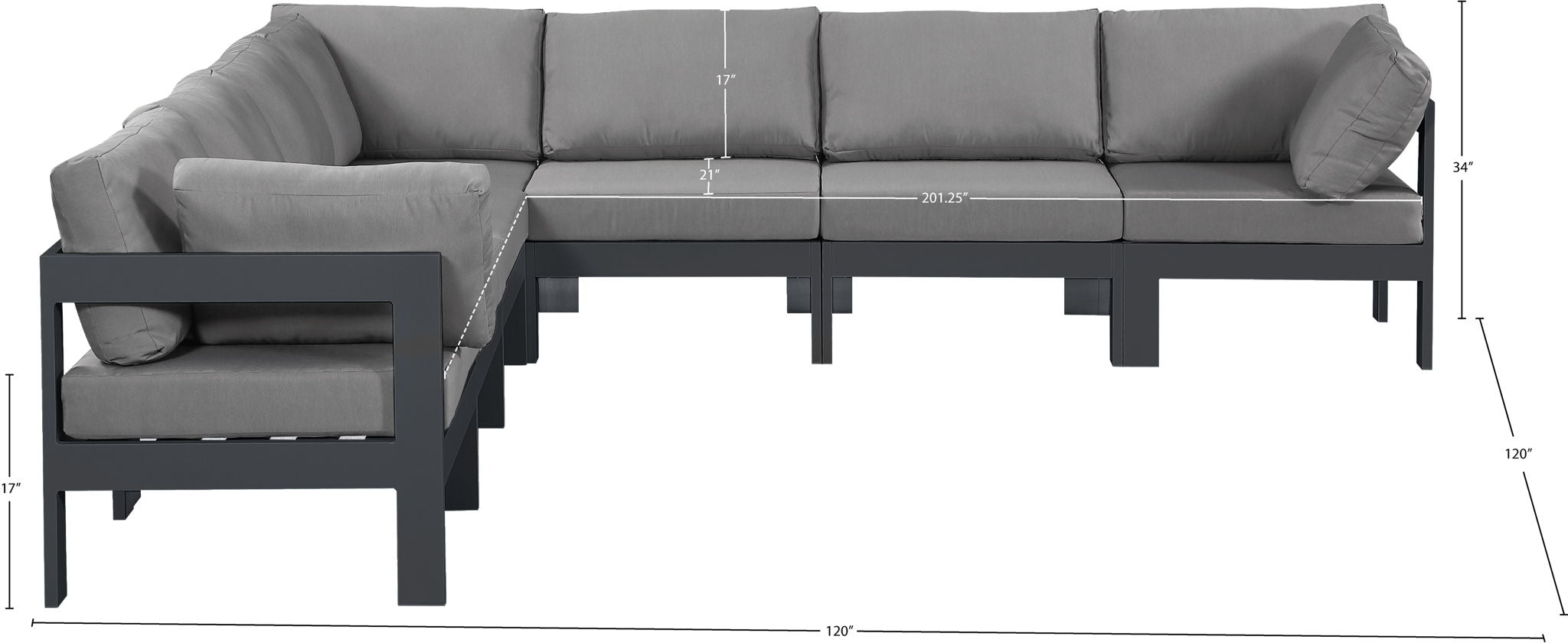 Nizuc - Outdoor Patio 7 Piece Modular Sectional With Gray Frame
