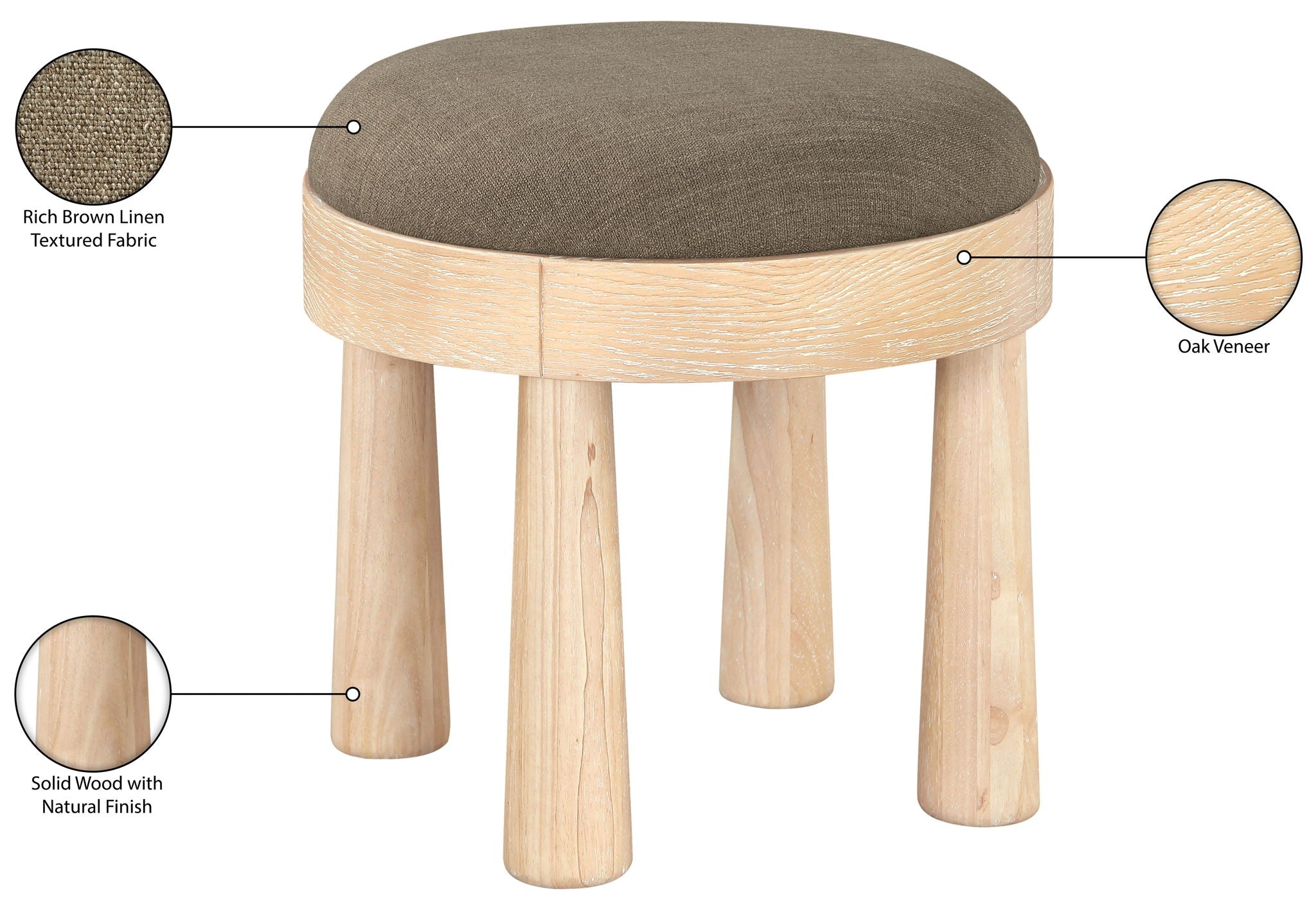 Larea - Linen Textured Fabric Ottoman - Natural Base