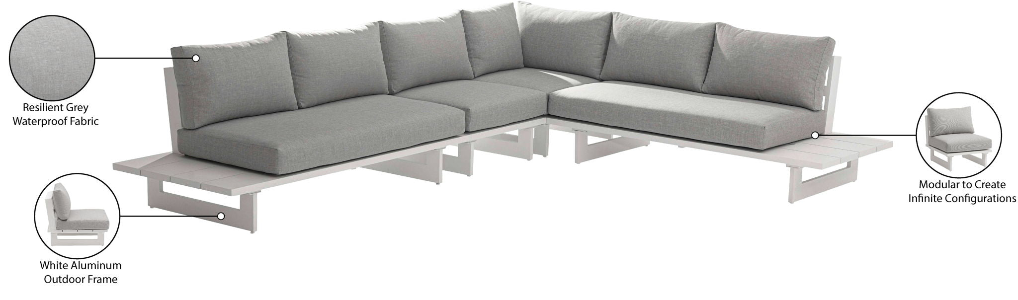 Maldives - 4 Piece Water Resistant Outdoor Patio Modular Sectional With White Base
