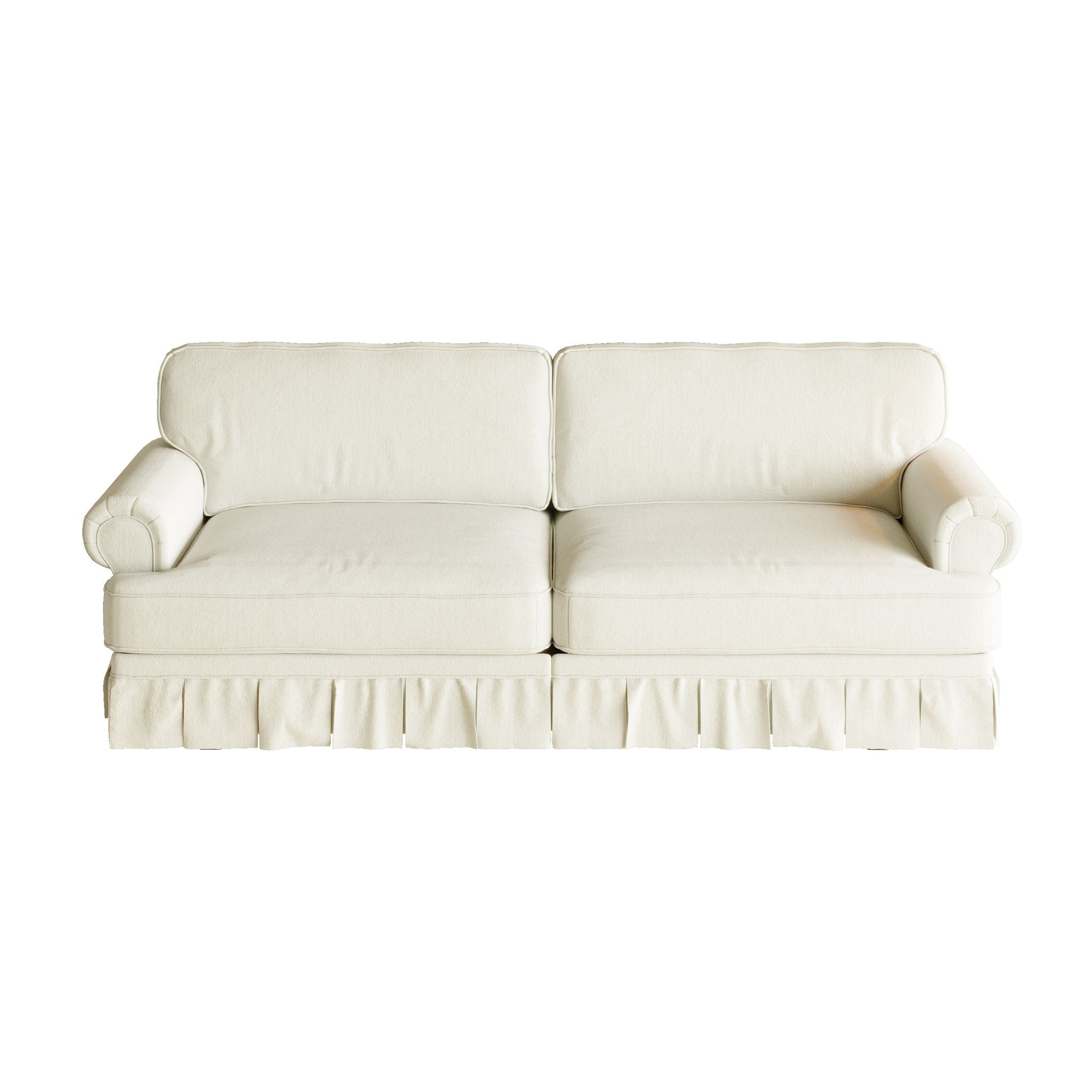Luxuriously Comfortable Cloud Couch With Elegant Rolled Arms & Pleated Skirt Design