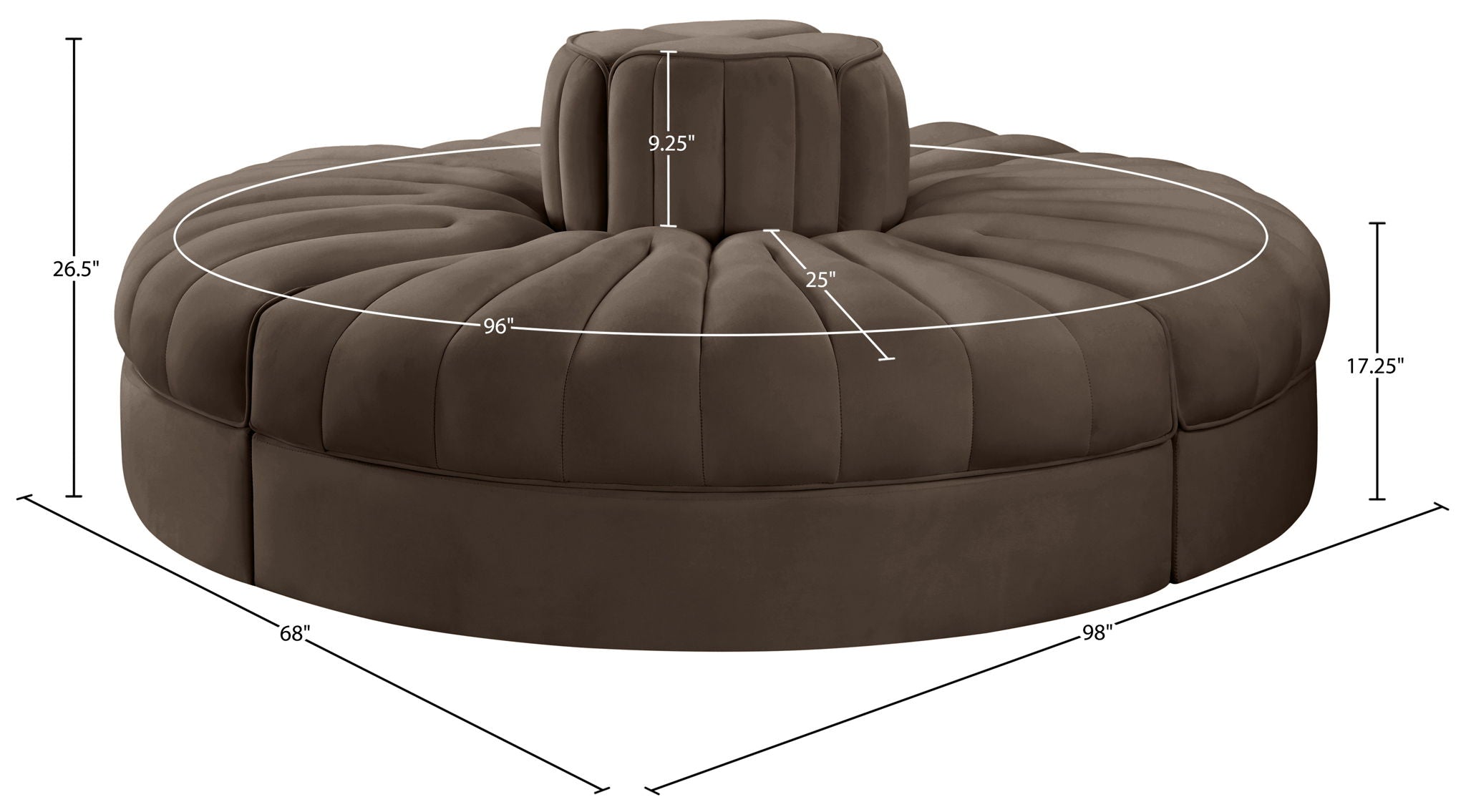 Rummi - Round Velvet Performance Fabric Upholstered 4 Piece Modular Sofa