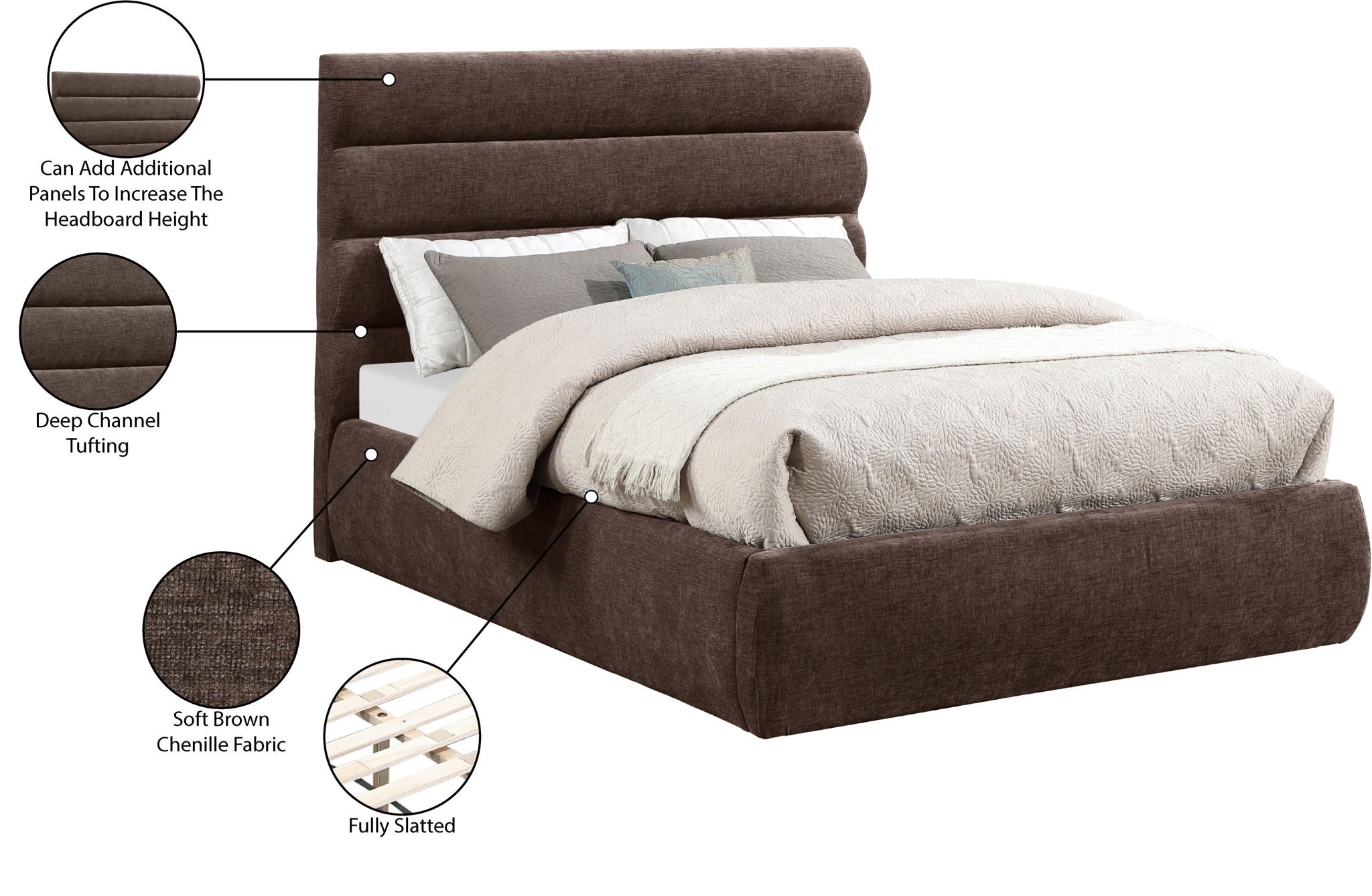 Adam - Chenille Fabric Bed With 52" Headboard