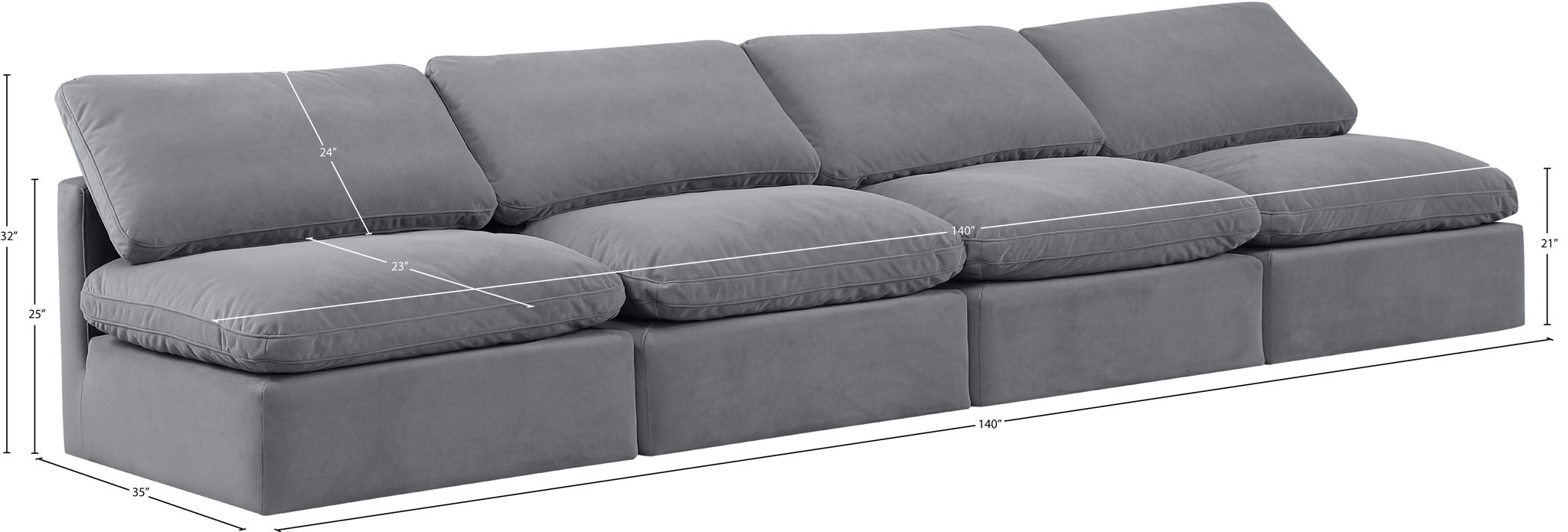 Indulge - Velvet 4 Seat Modular Armless Sofa