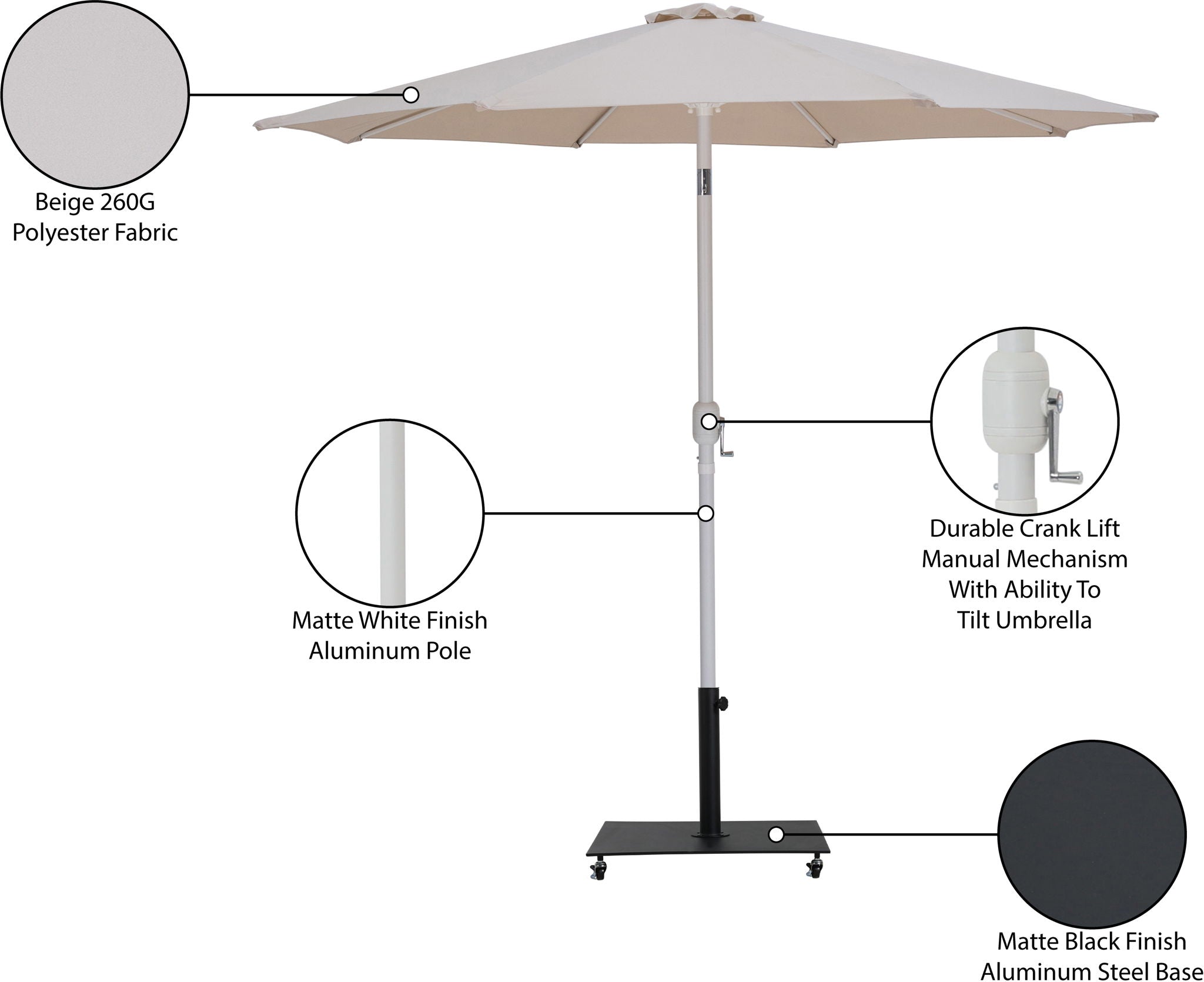 Fiji - Aluminum Patio Umbrella With Square Black And White Base
