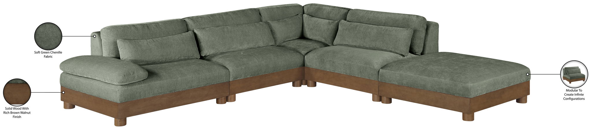 Turin - Chenille Fabric Upholstered Modular Sectional - Green